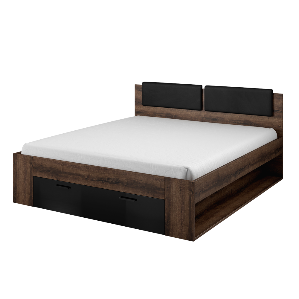 Łóżko Stamlai z szufladą i tapicerowanym zagłowiem - zdjęcie 1