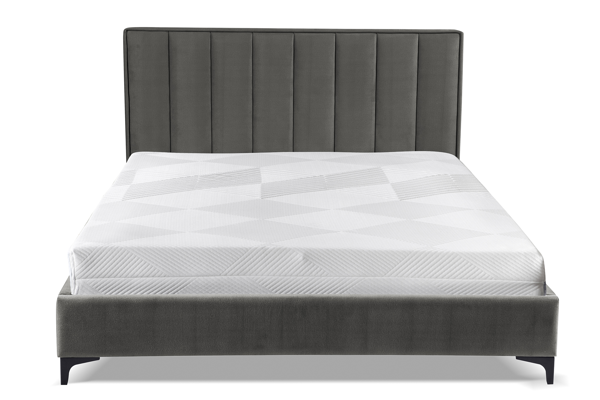 Łóżko tapicerowane 140x200 cm Vergato z pojemnikiem ciemnoszare welur łatwoczyszczący - zdjęcie 1