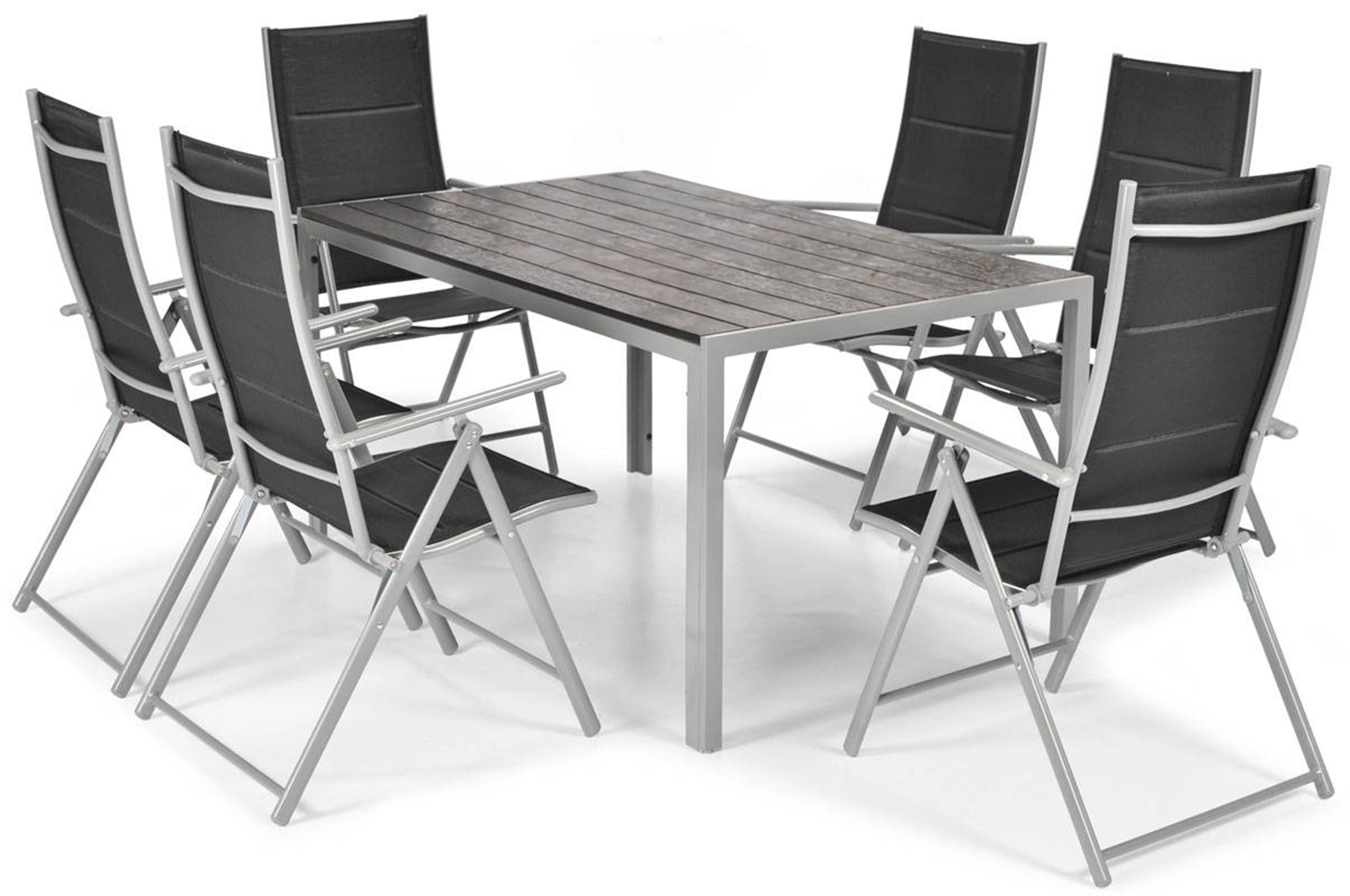 Zestaw mebli ogrodowych Ableand  ze stołem obiadowym i krzesłami sześcioosobowy czarny/srebrny - zdjęcie 1