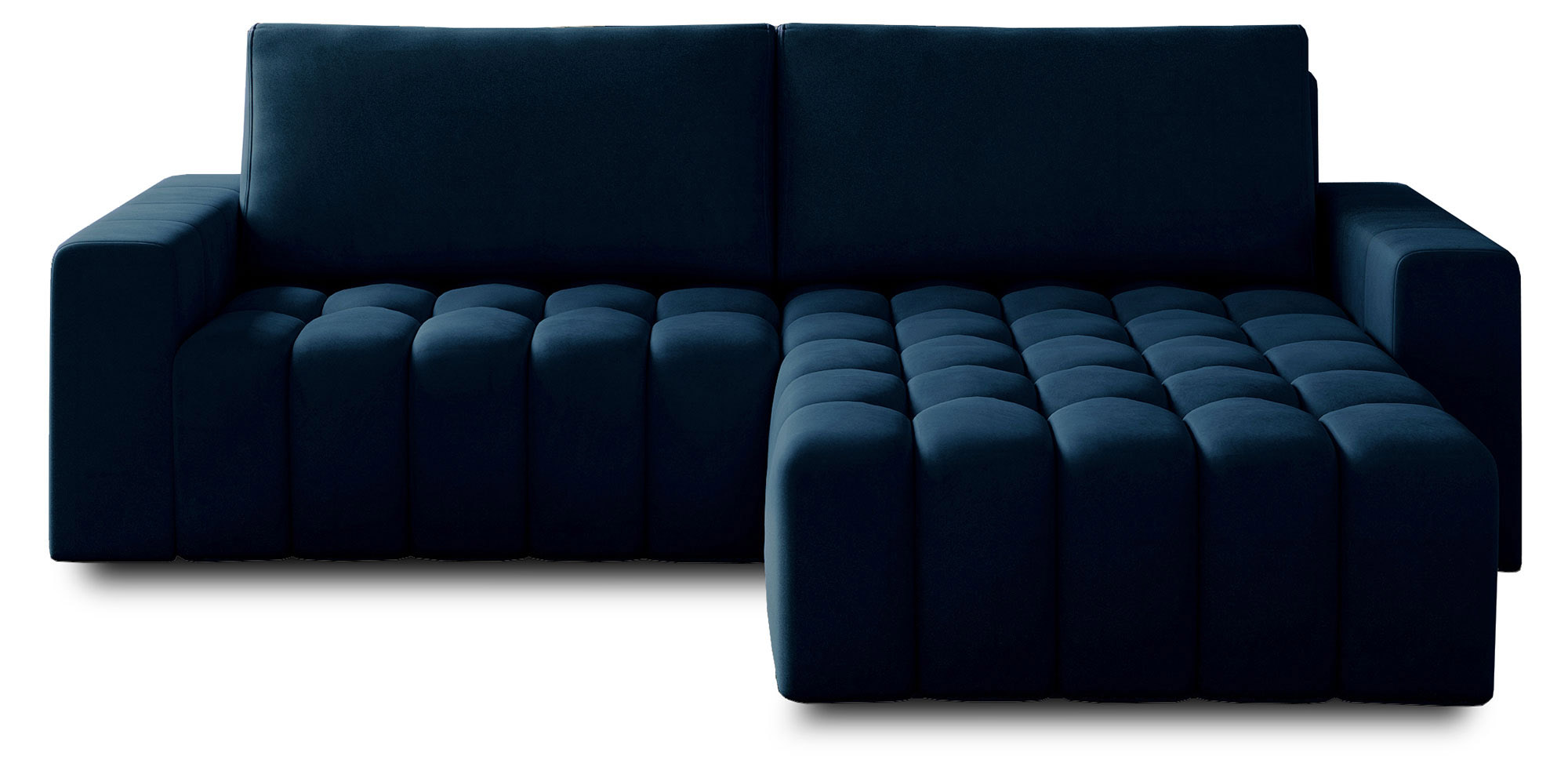 Narożnik z funkcją spania Tinctorius L-kształtny z pojemnikiem granatowy welwet hydrofobowy prawostronny - zdjęcie 1