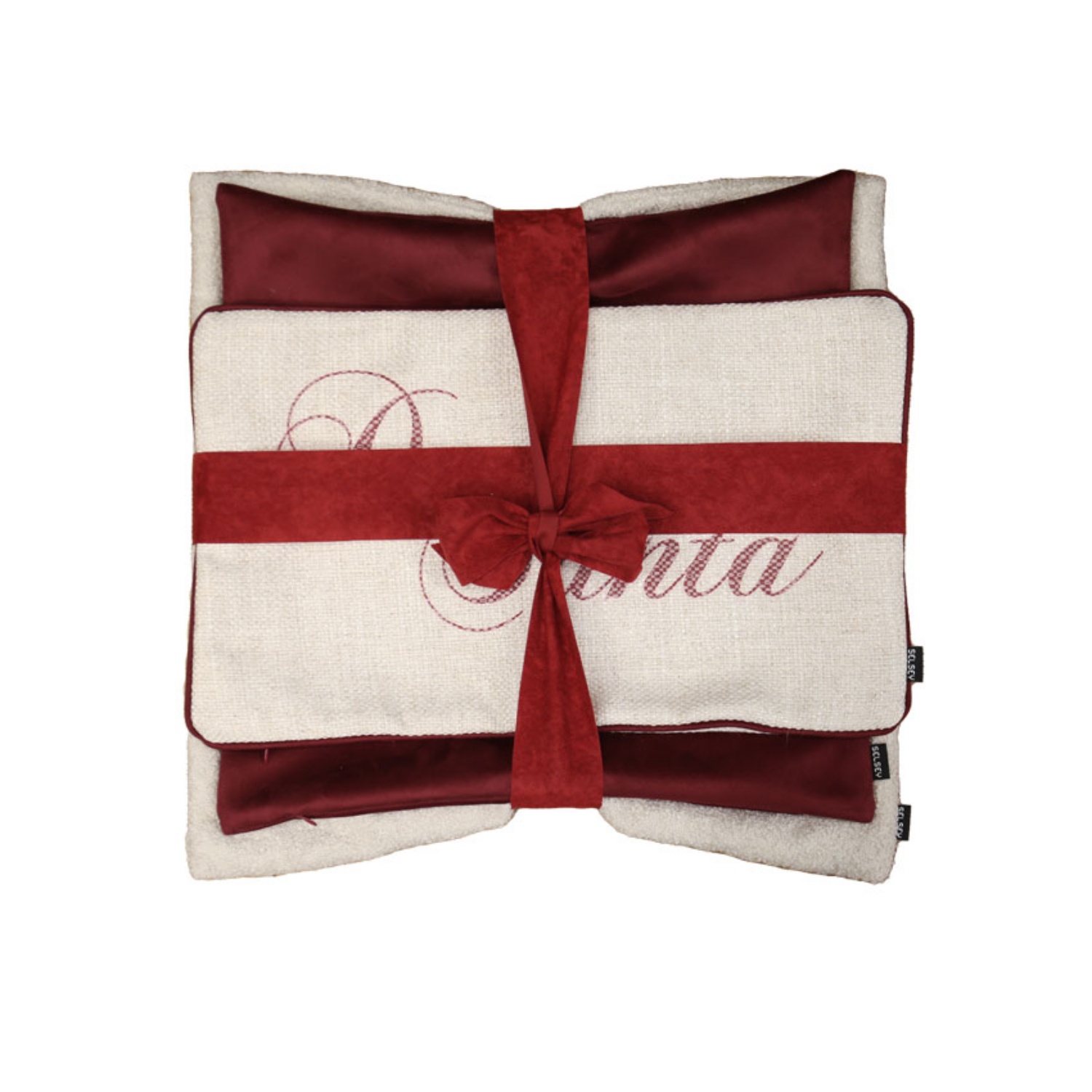 Komplet trzech poszewek świątecznych - Dear Santa 30x50 cm, boucle 50x50 cm i czerwona 45x45 cm - zdjęcie 1