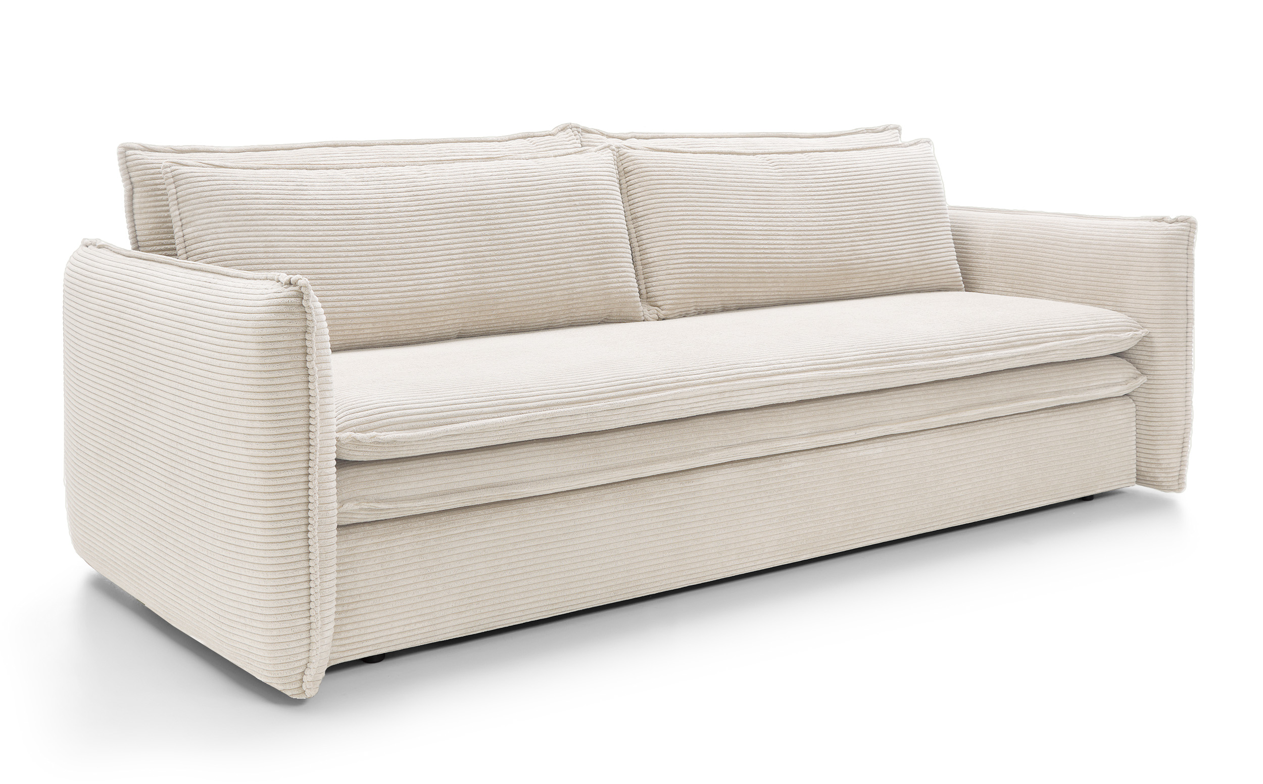 Kanapa rozkładana trzyosobowa Baptello z pojemnikiem kremowa sztruks - zdjęcie 1