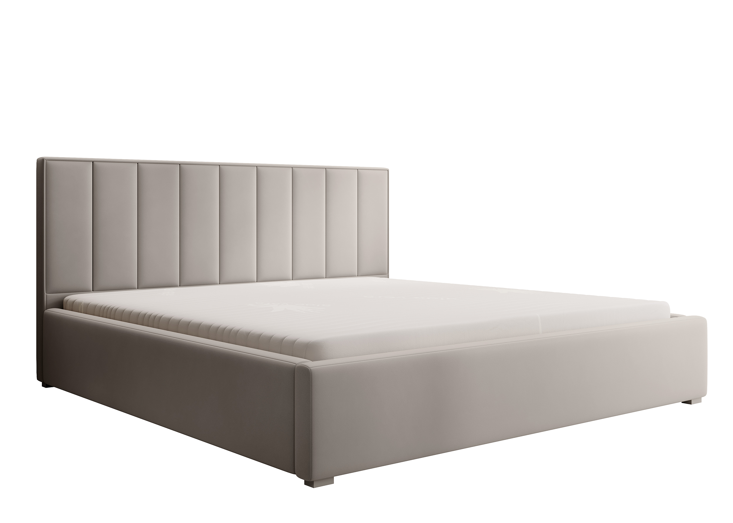  Łóżko tapicerowane 200x200 cm Rinus z pojemnikiem szary beż w tkaninie hydrofobowej - zdjęcie 1