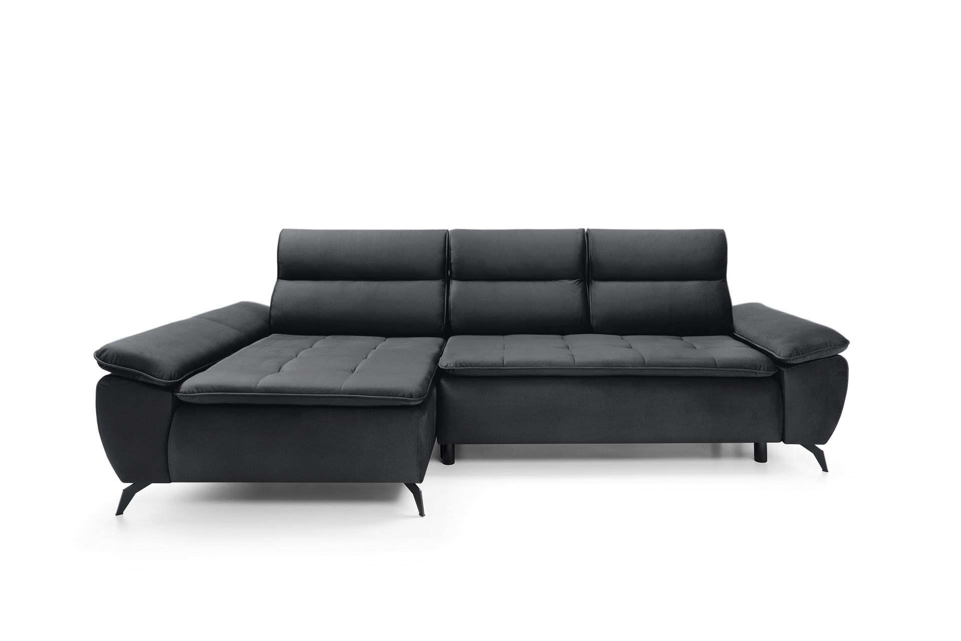 Narożnik z funkcją spania Gelroos L-kształtny z pojemnikiem ciemnoszary welwet hydrofobowy lewostronny - zdjęcie 1