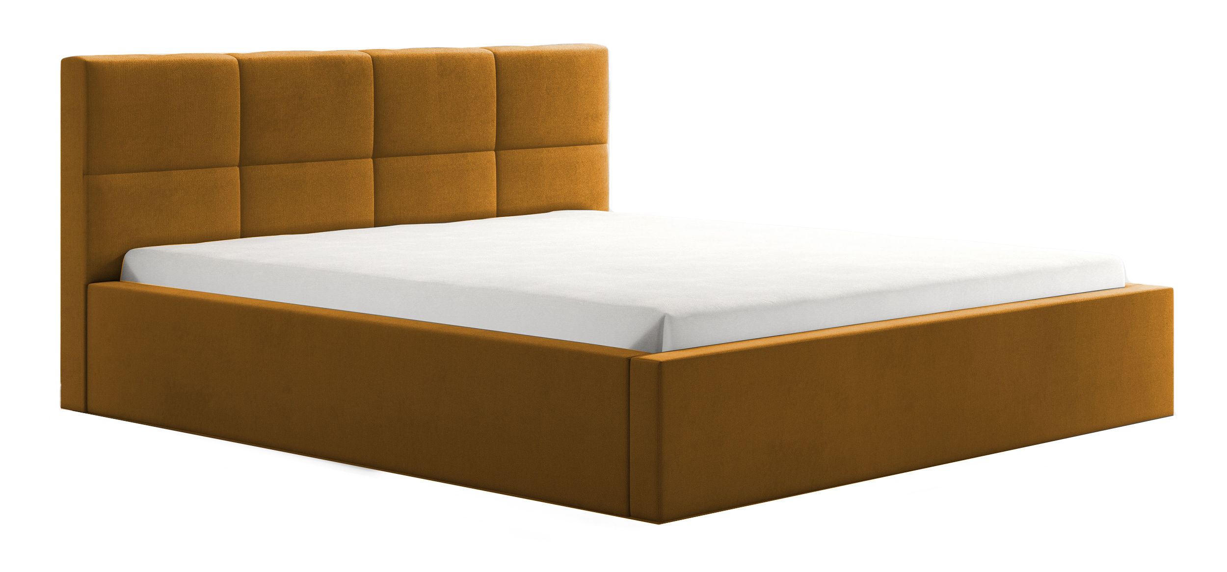 Łóżko tapicerowane 180x200 cm Caprafico z pojemnikiem stelaż metalowy musztardowe - zdjęcie 1