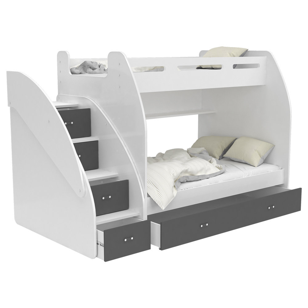 Łóżko dziecięce piętrowe Zezai z szufladą i materacem - zdjęcie 1