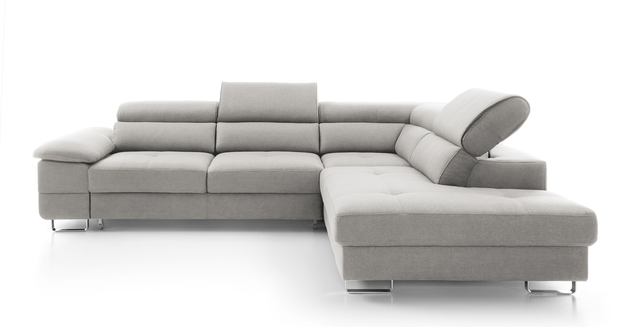 Narożnik z funkcją spania Lardos z pojemnikiem beżowy w tkaninie hydrofobowej plecionka lewostronny - zdjęcie 1