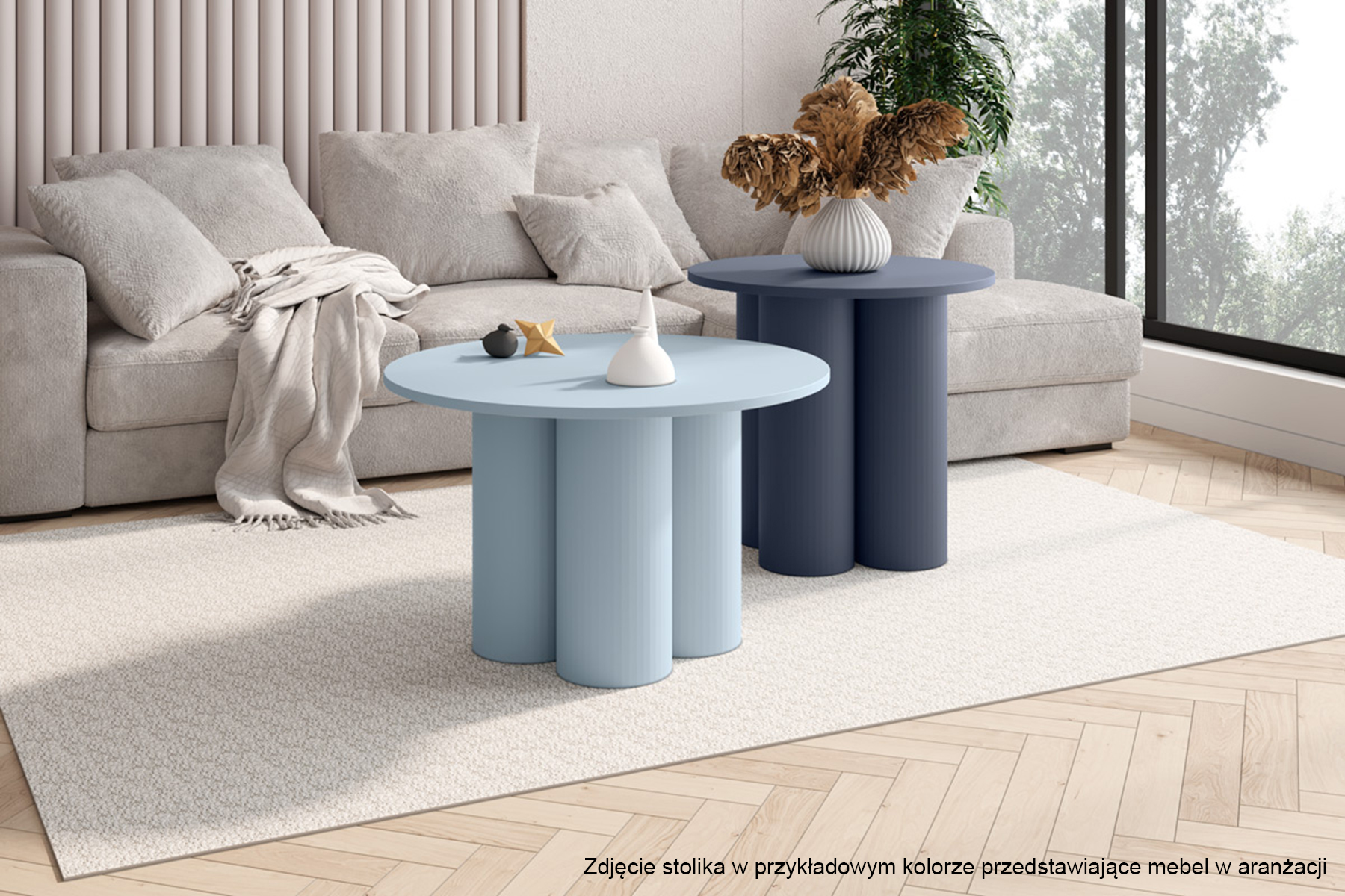 Stolik kawowy Stessle okrągły 80 cm granatowy mat