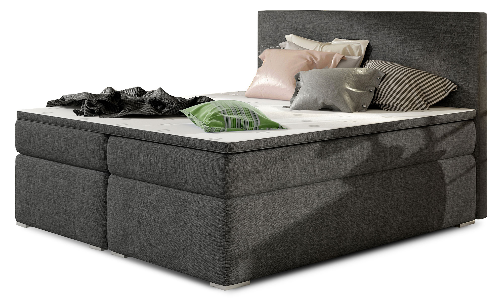 Łóżko kontynentalne Glimer 180x200 cm z pojemnikiem szare plecionka - zdjęcie 1