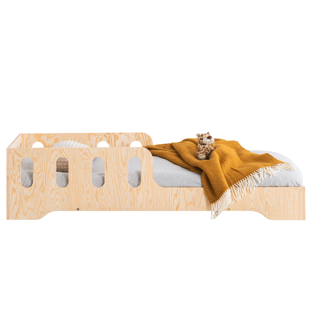 Łóżko drewniane dla dziecka Kyori z krótkimi barierkami z dziurami - zdjęcie 1