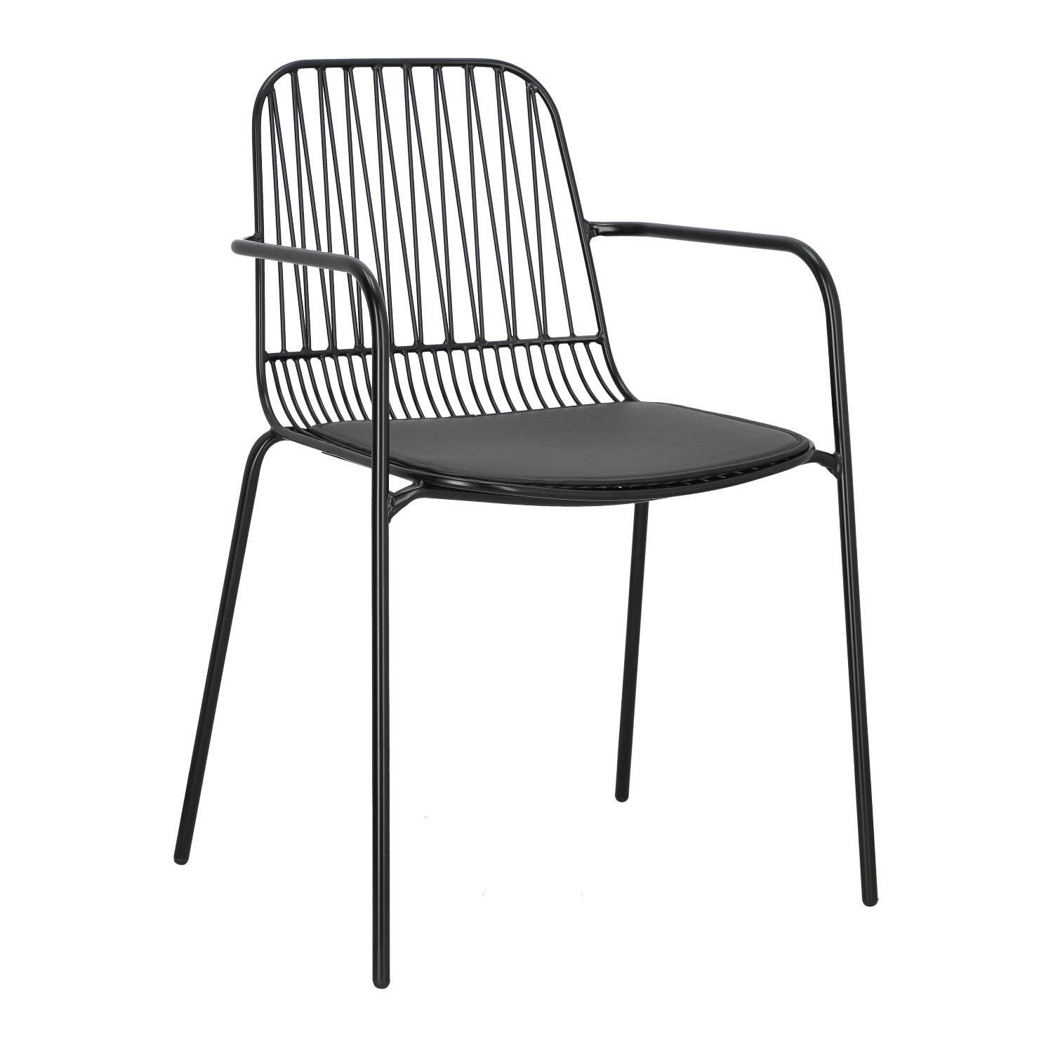 Krzesło metalowe Ovosted z podłokietnikami czarna ecoskóra - zdjęcie 1