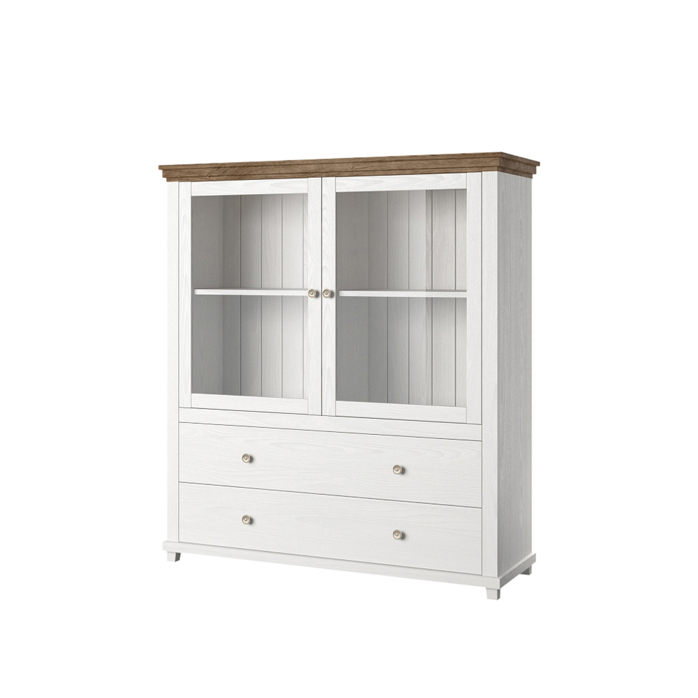 Komoda wysoka dwudrzwiowa Euglia z dwiema szufladami jesion Abisko ze wstawkami dąb Lefkas - zdjęcie 1