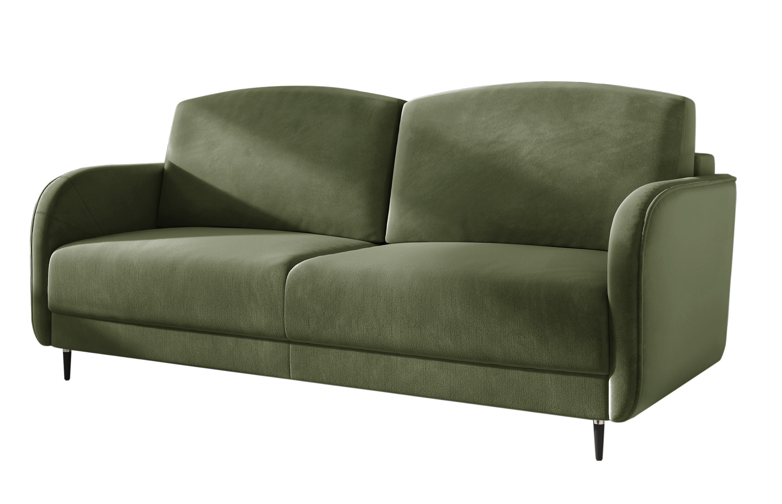 Kanapa rozkładana trzyosobowa Dolmino z pojemnikiem oliwkowa welur łatwoczyszczący hydrofobowy - zdjęcie 1