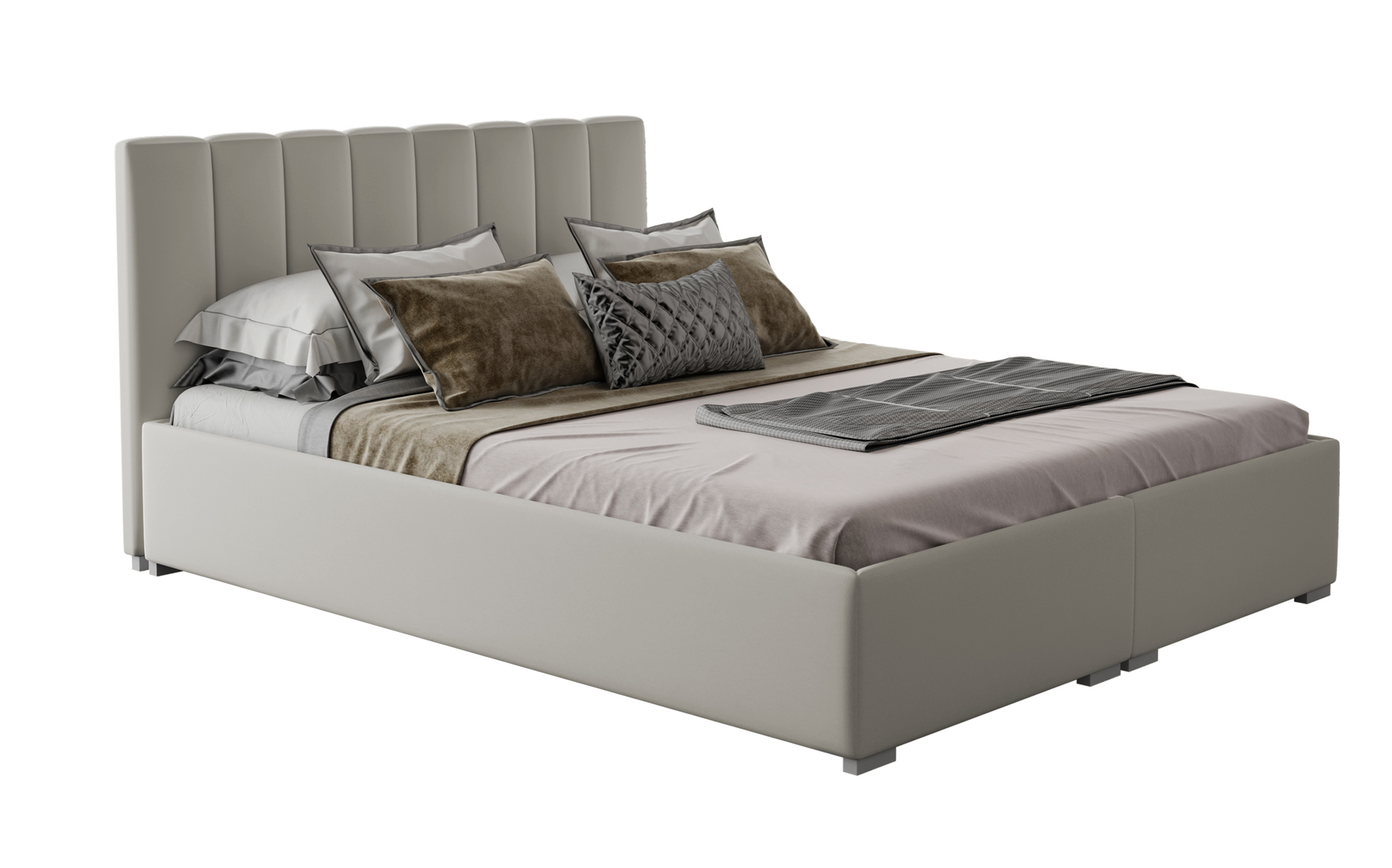 Łóżko tapicerowane 160x200 cm Romkino z pojemnikami szarobeżowe welur hydrofobowy - zdjęcie 1