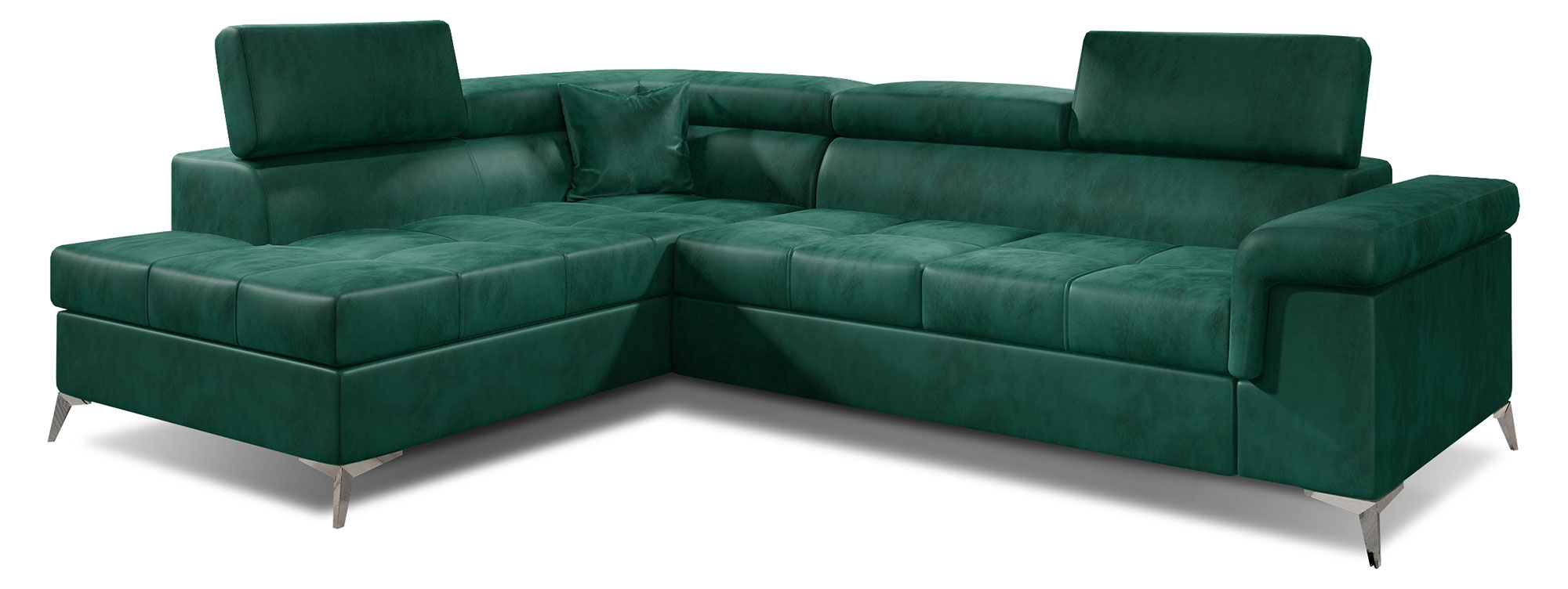 Narożnik z funkcją spania Bissao L-kształtny z pojemnikiem zielony welwet hydrofobowy lewostronny - zdjęcie 1