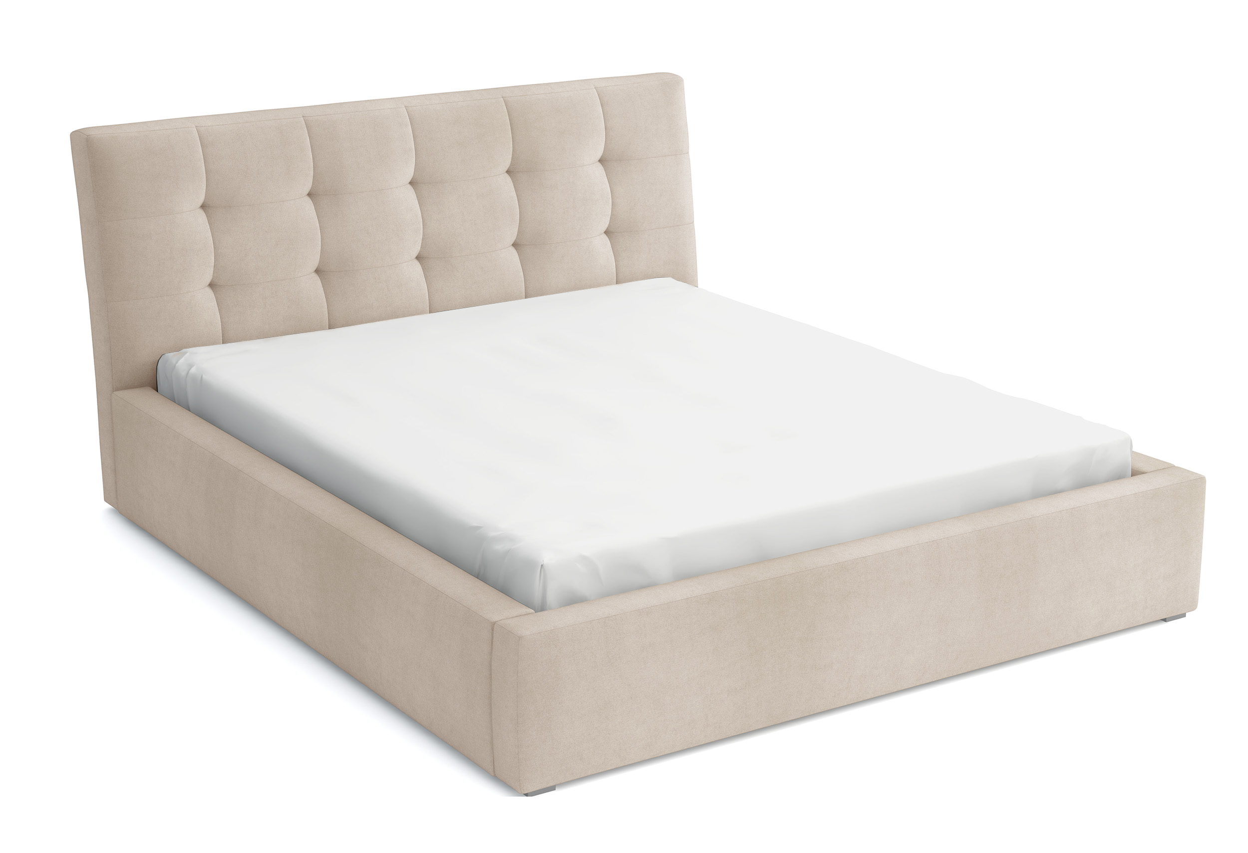 Łóżko tapicerowane 140x200 cm Nabbe jasnobeżowe velvet hydrofobowe - zdjęcie 1