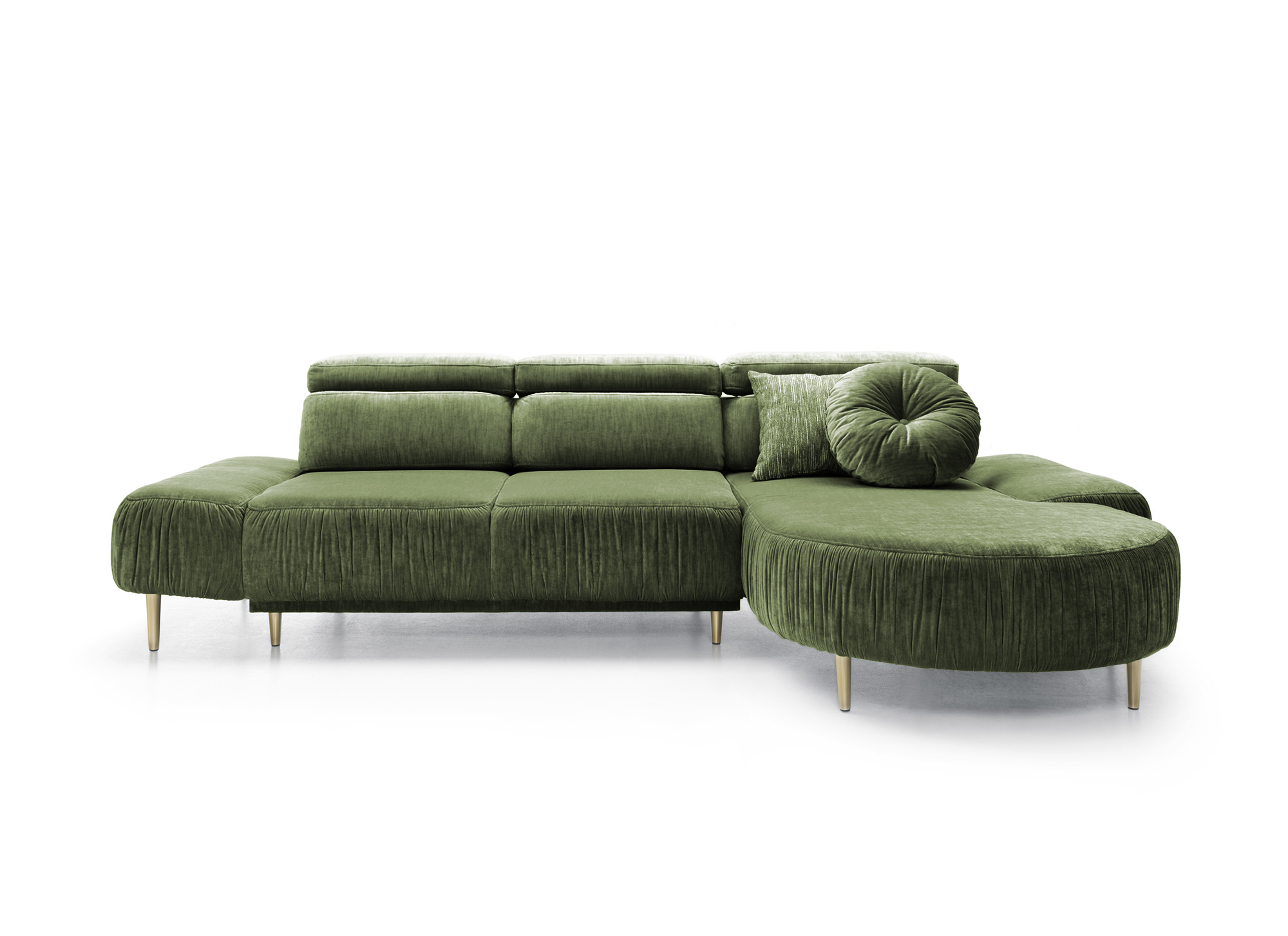 Narożnik z funkcją spania Portaris L-kształtny z elektrycznie wysuwanym siedziskiem i regulowanym zagłówkiem oliwkowy velvet łatwoczyszczący prawostronny - zdjęcie 1