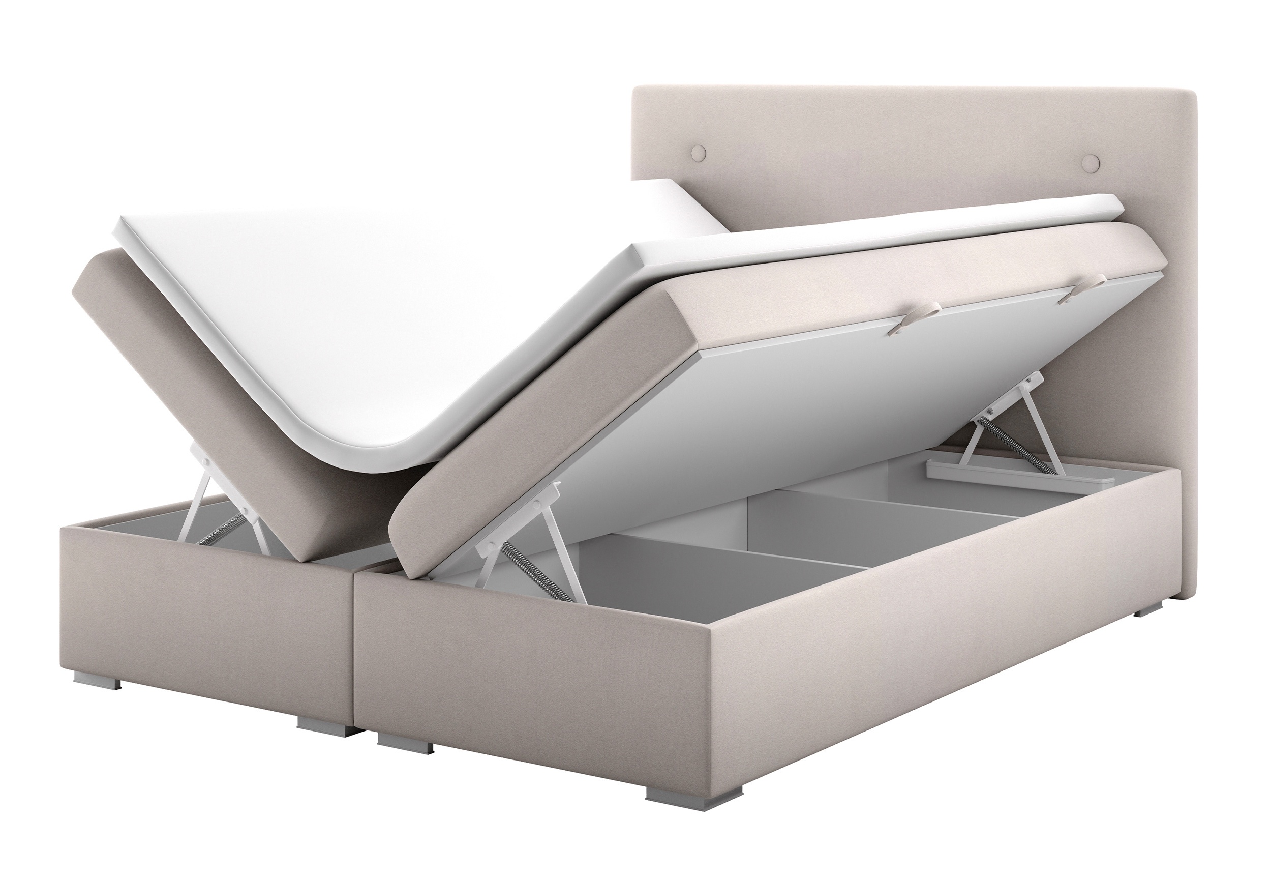 Łóżko kontynentalne 140x200 cm Elagia z pojemnikami i topperem beżowe welur hydrofobowy - zdjęcie 1
