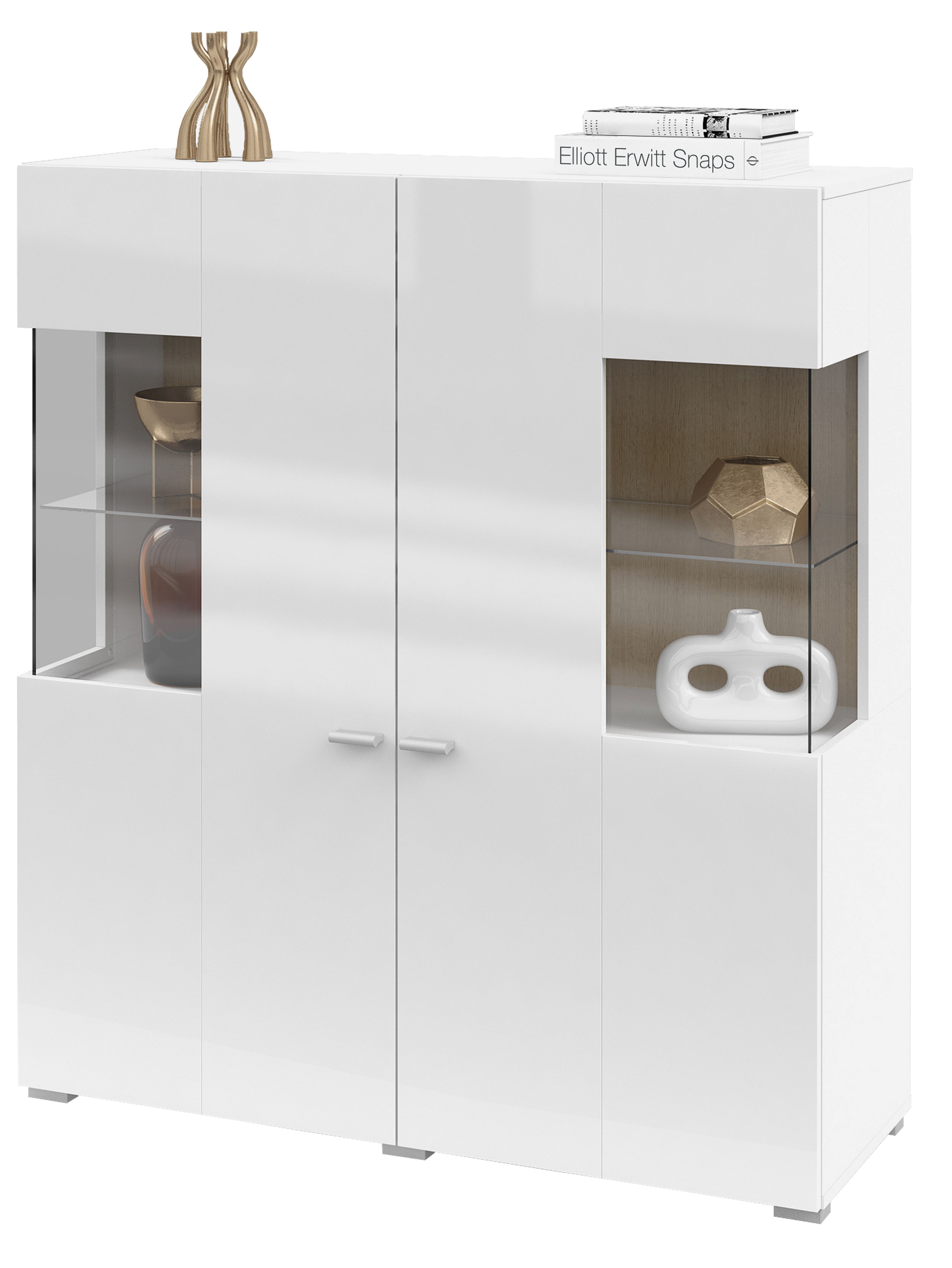 Komoda dwudrzwiowa Hartar 110 cm wysoka z witryną biała/dąb wotan - zdjęcie 1