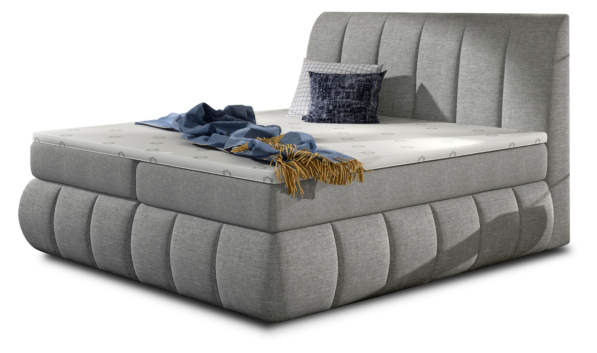 Łóżko kontynentalne Derato 180x200 cm z pojemnikiem jasnoszare plecionka - zdjęcie 1