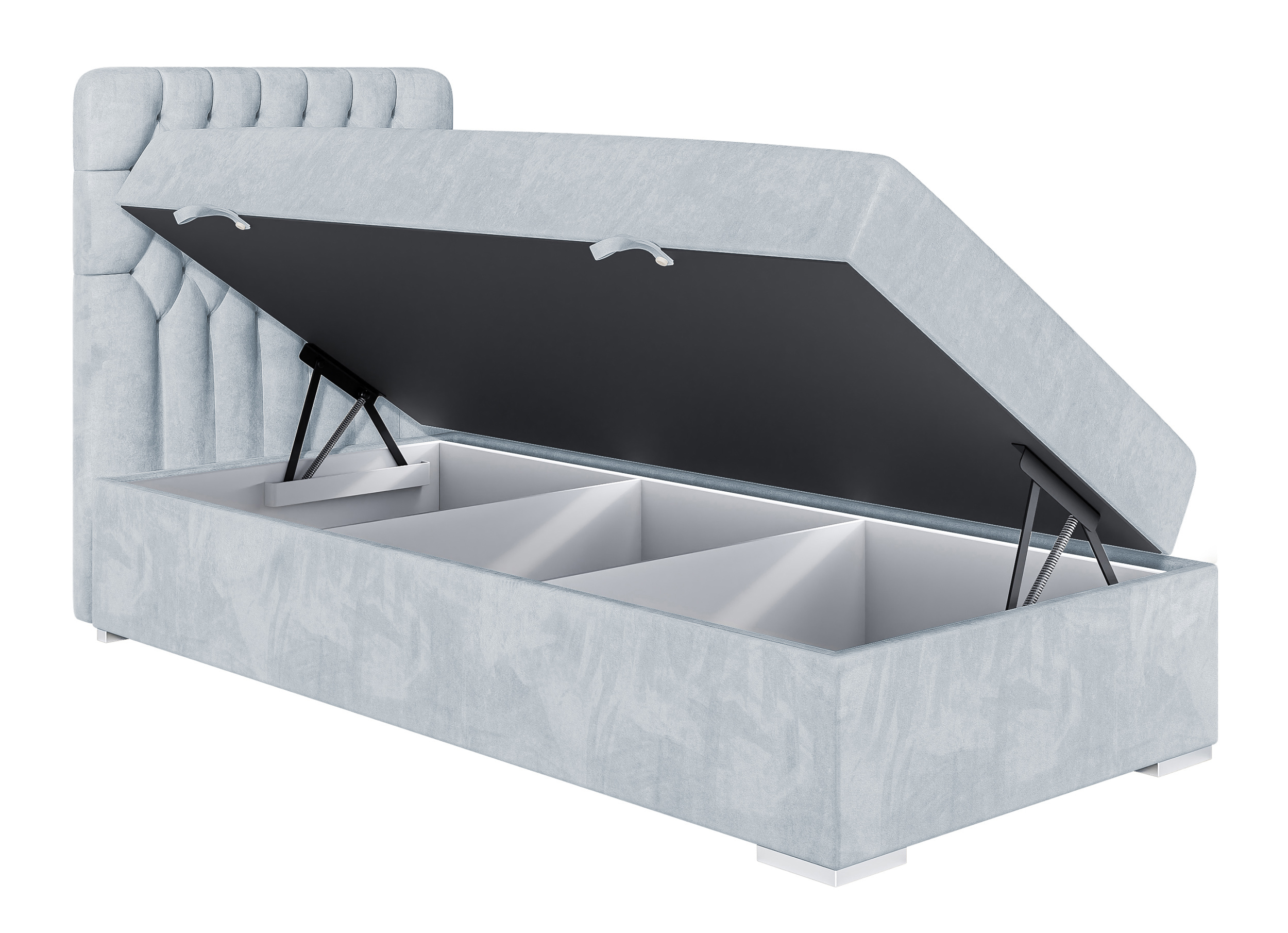 Łóżko kontynentalne 90x200 cm Persival z pojemnikiem i topperem błękitne welur lewostronne - zdjęcie 1