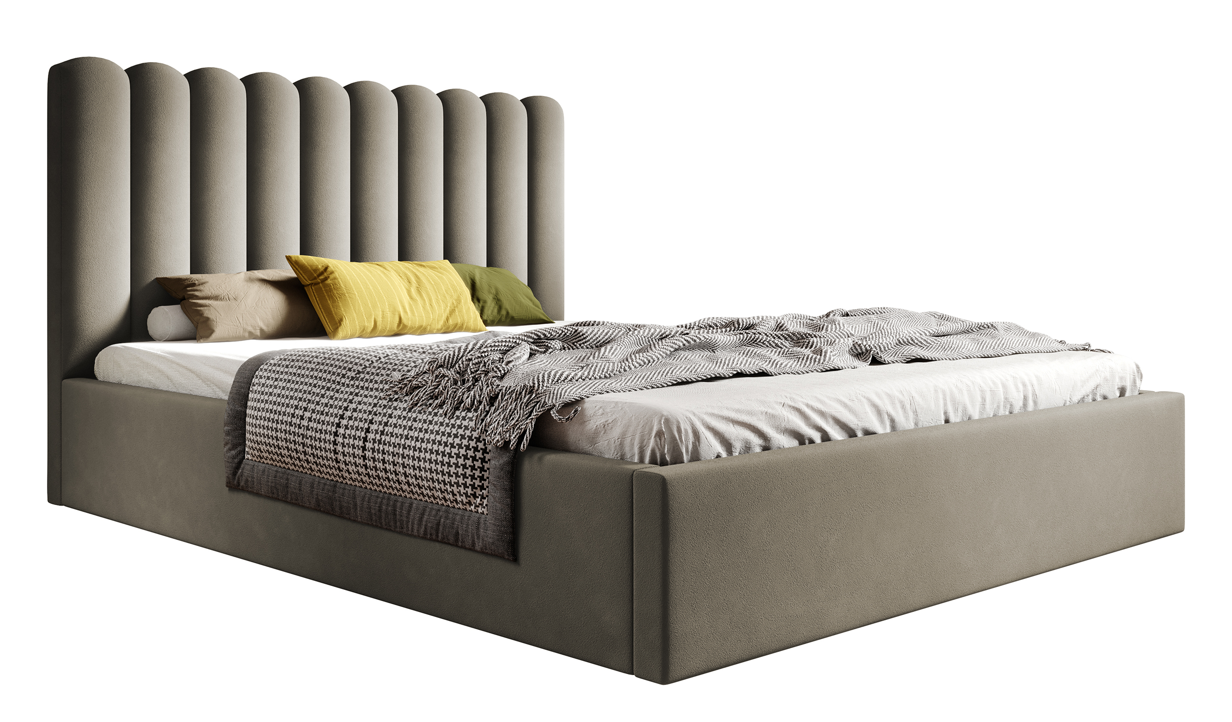 Łóżko tapicerowane Motoba 160x200 cm z pojemnikiem jasnobrązowe welur stelaż metalowy