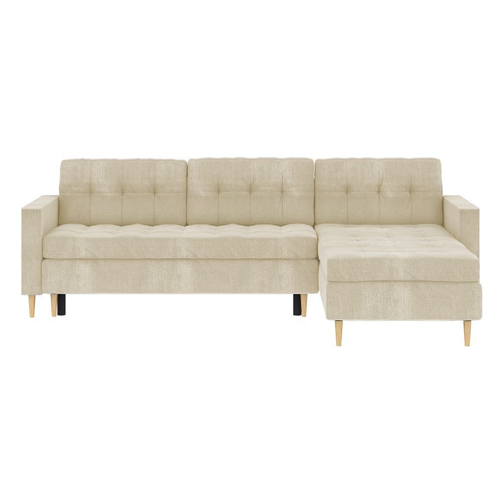 Narożnik z funkcją spania Kopenhaga L-kształtny z pojemnikiem uniwersalny beżowy welur hydrofobowy - zdjęcie 1