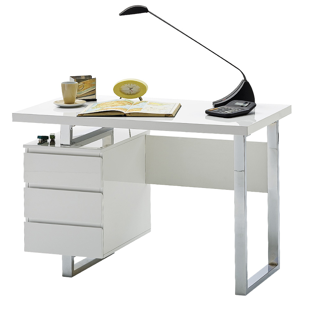 Biurko Darpanit 115x60 cm z trzema szufladami biały połysk - zdjęcie 1