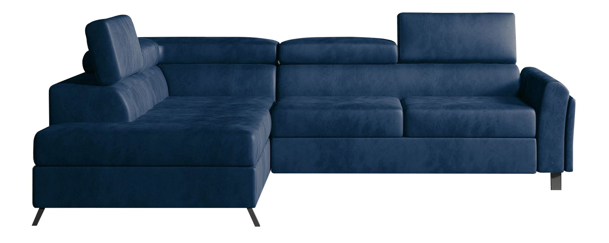 Narożnik z funkcją spania Eustrephus L-kształtny z pojemnikiem granatowy welwet hydrofobowy lewostronny - zdjęcie 1