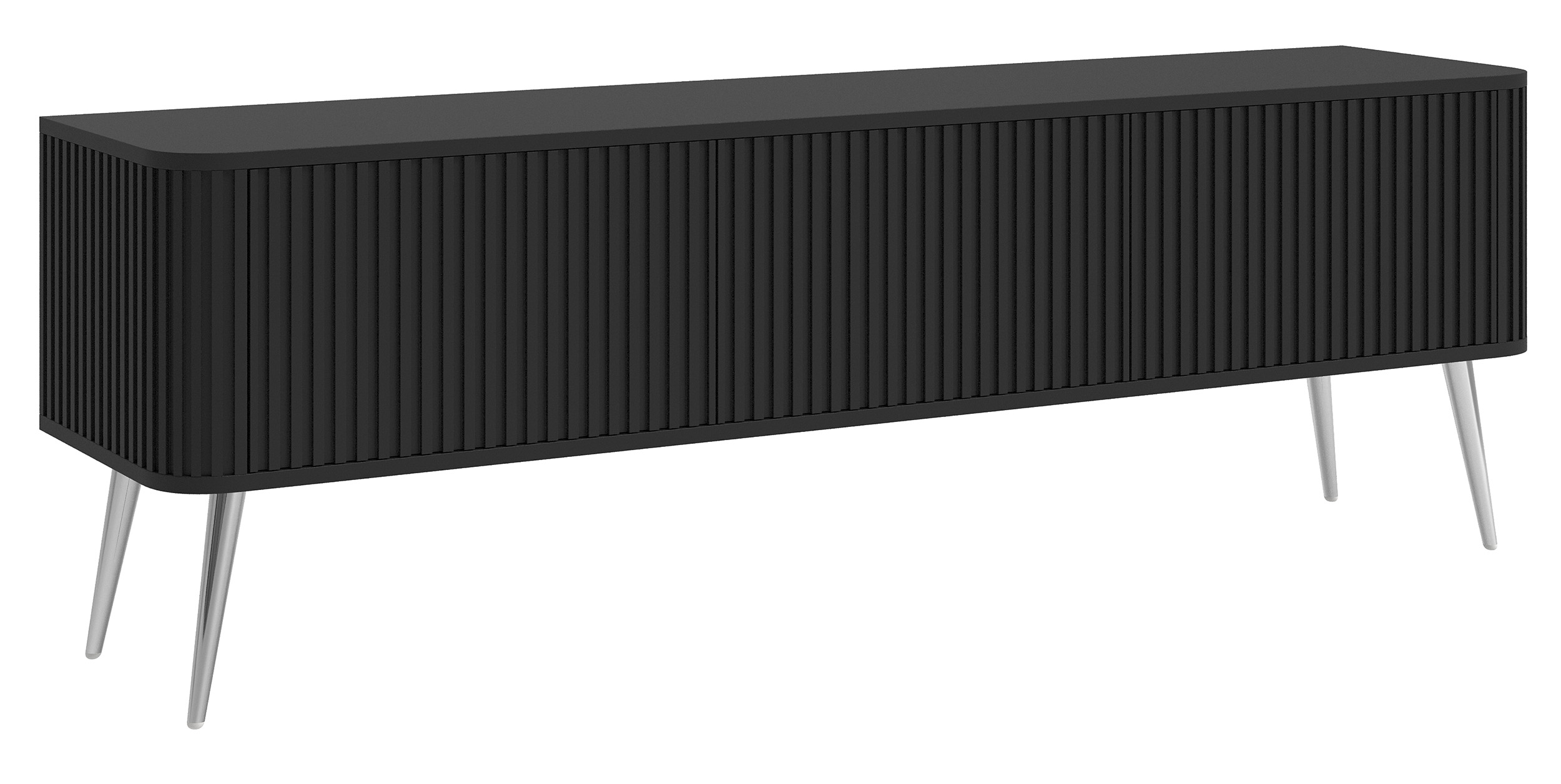 Szafka RTV Ovarlo z ryflami trzydrzwiowa czarna ze srebrnymi nogami - zdjęcie 1