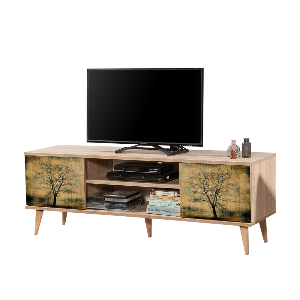 Szafka RTV Smartser 140 cm z frontami ze wzorem drzewa - zdjęcie 1