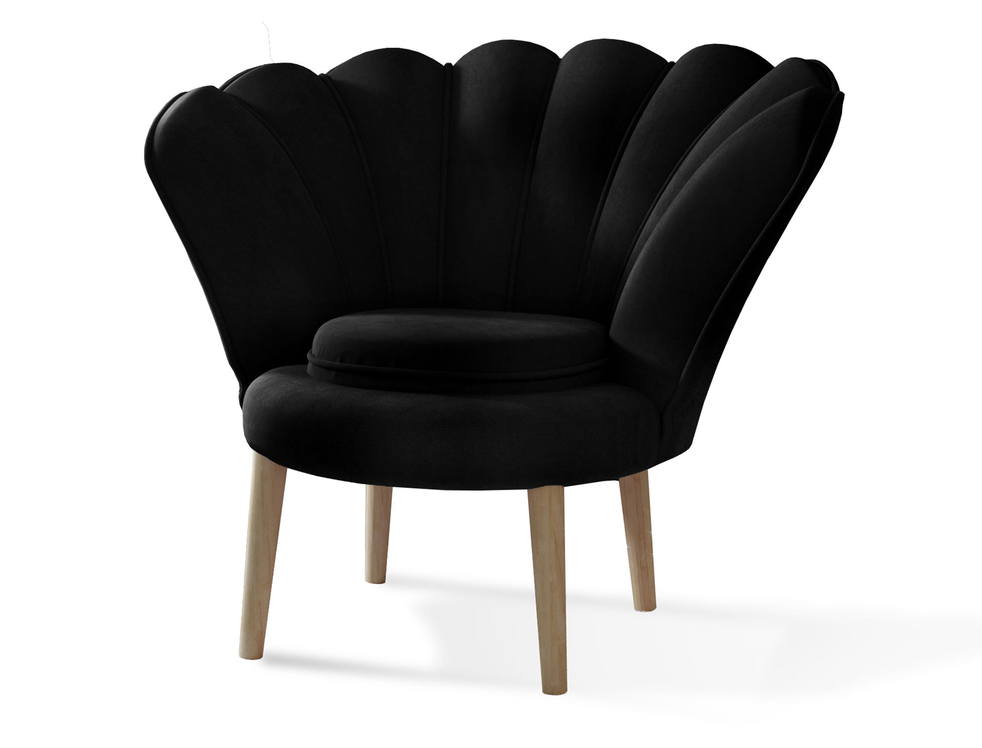 Fotel kubełkowy Transversa na drewnianych nogach czarny welwet hydrofobowy - zdjęcie 1