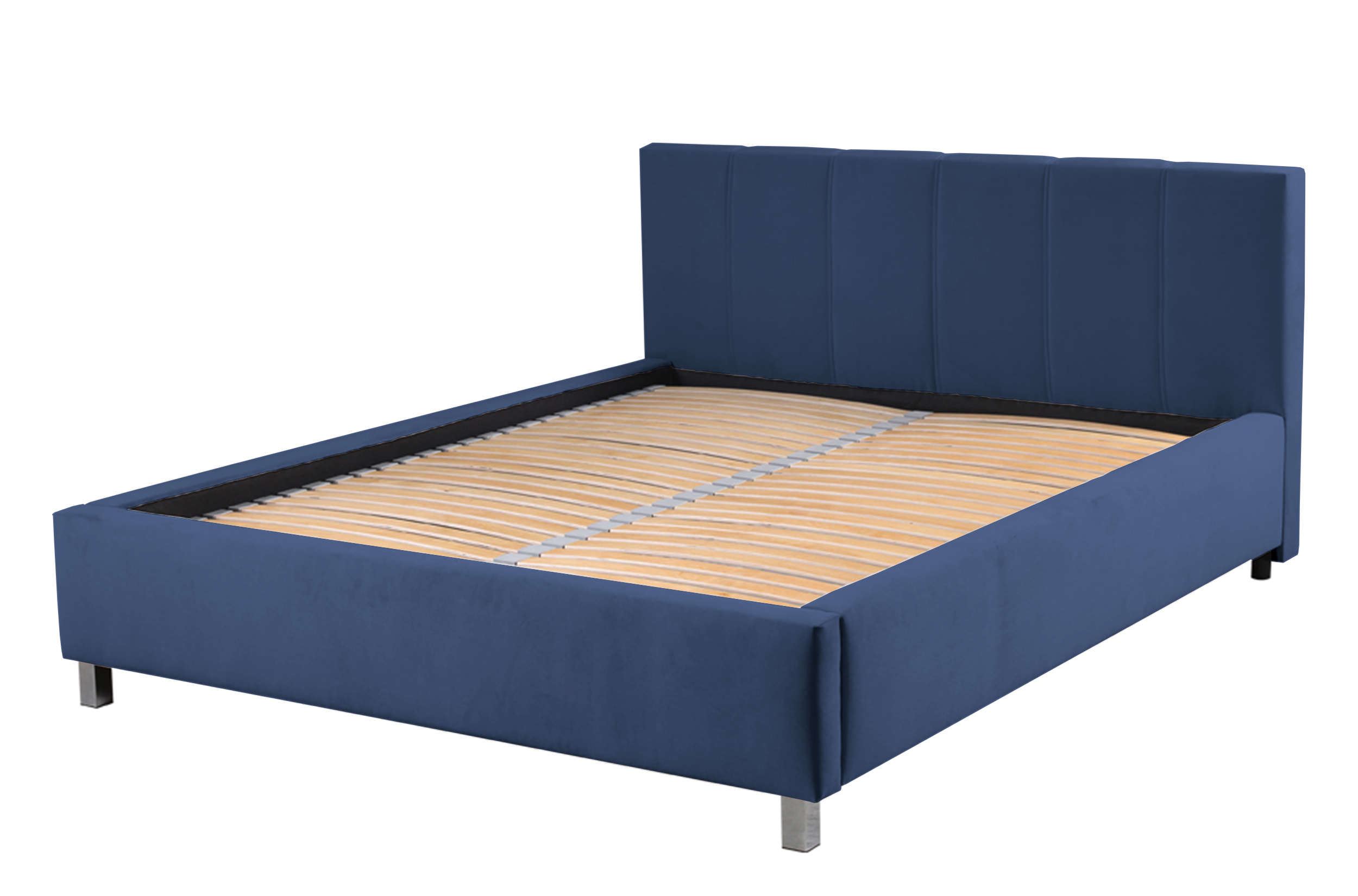 Łóżko tapicerowane z pojemnikiem Caseya granatowe 140/200 cm w tkaninie hydrofobowej welur nogi srebrne - zdjęcie 1