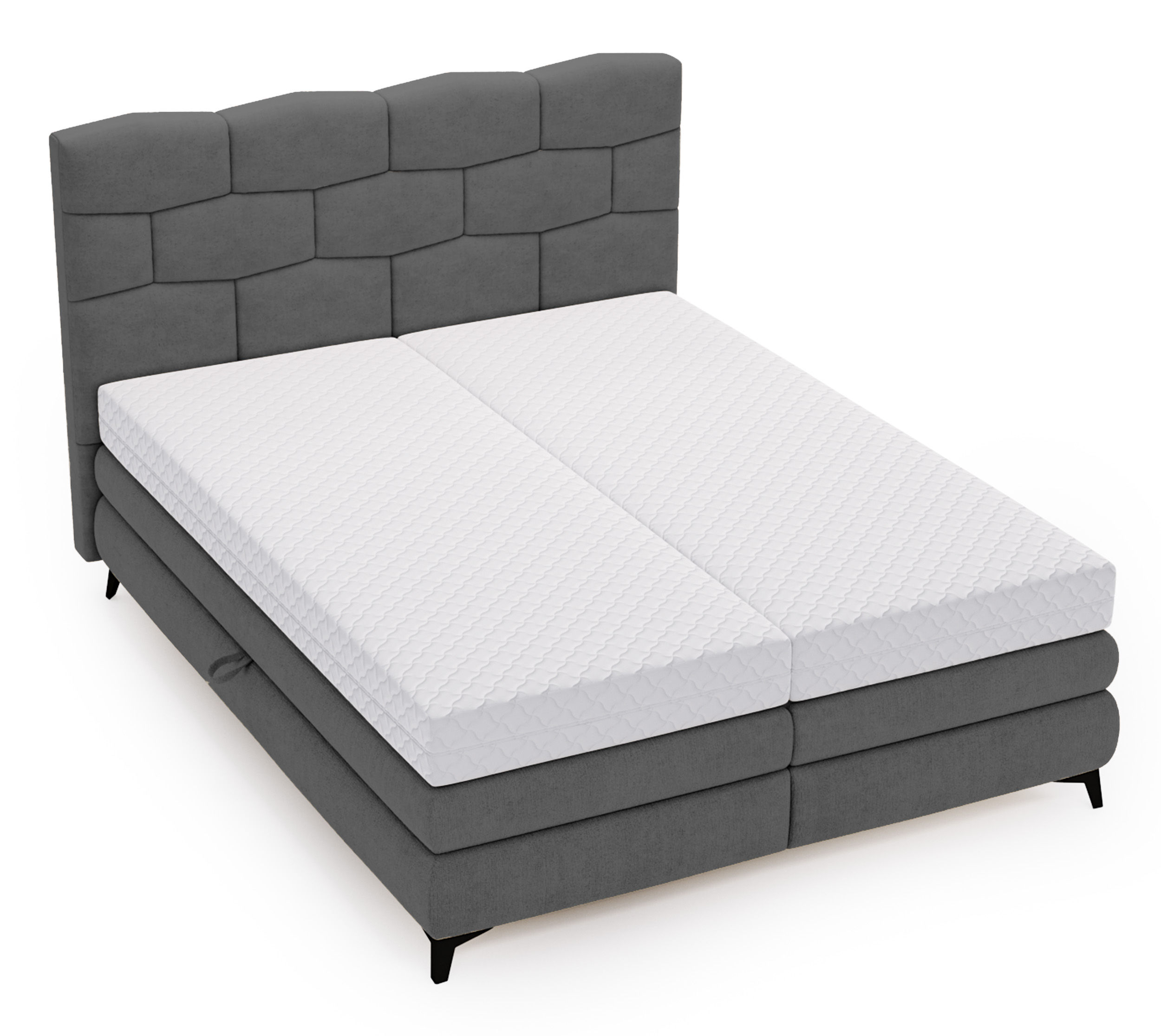 Łóżko kontynentalne 160x200 cm Brindo z materacem i pojemnikami ciemnoszare