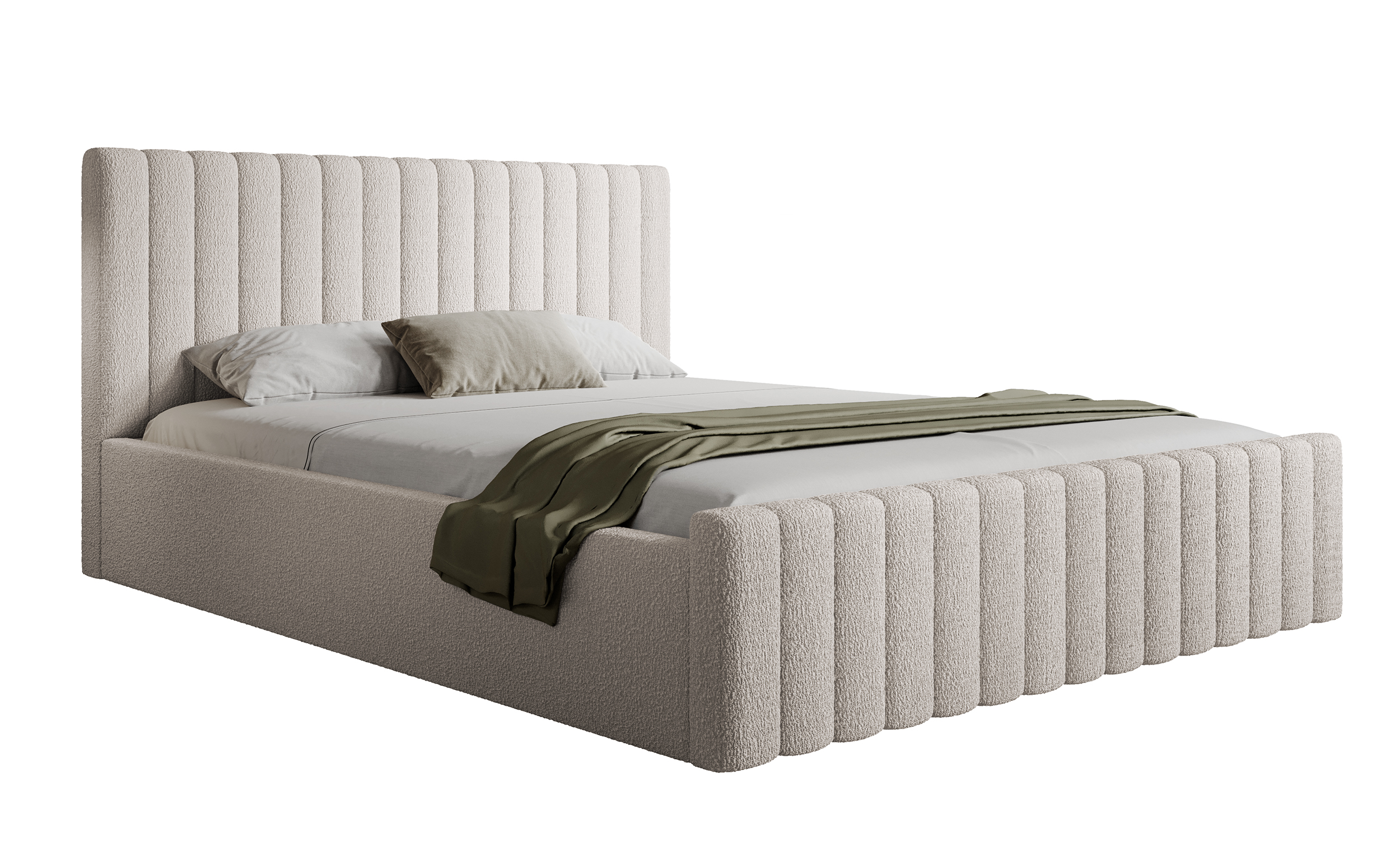 Łóżko tapicerowane 160x200 cm Ramone beżowe z pojemnikiem boucle nogi czarne - zdjęcie 1