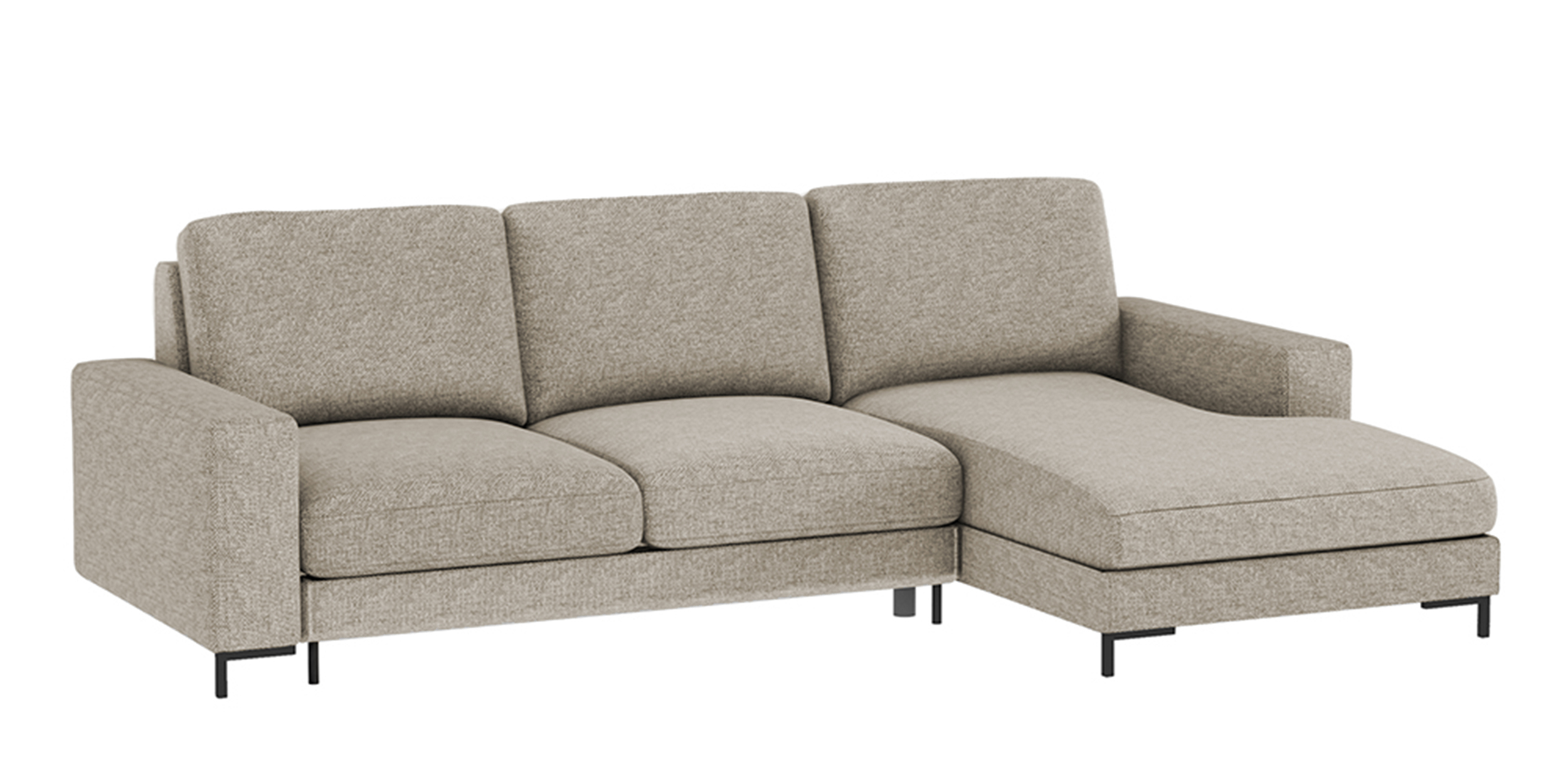 Narożnik z funkcją spania Mokpeo L-kształtny z dwoma pojemnikami na czarnych nóżkach jasnobrązowy w tkaninie łatwoczyszczącej prawostronny - zdjęcie 1