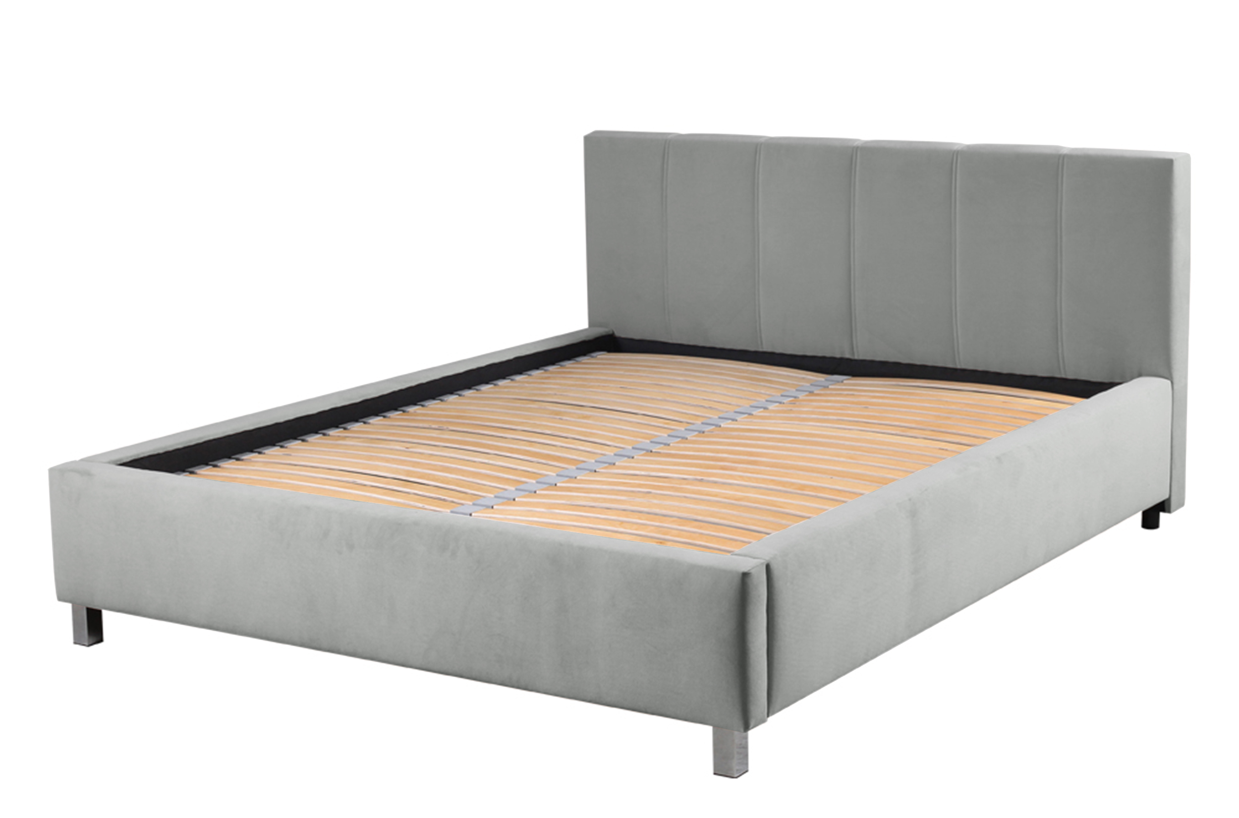 Łóżko tapicerowane z pojemnikiem Caseya szare 180/200 cm w tkaninie hydrofobowej welur nogi srebrne - zdjęcie 1