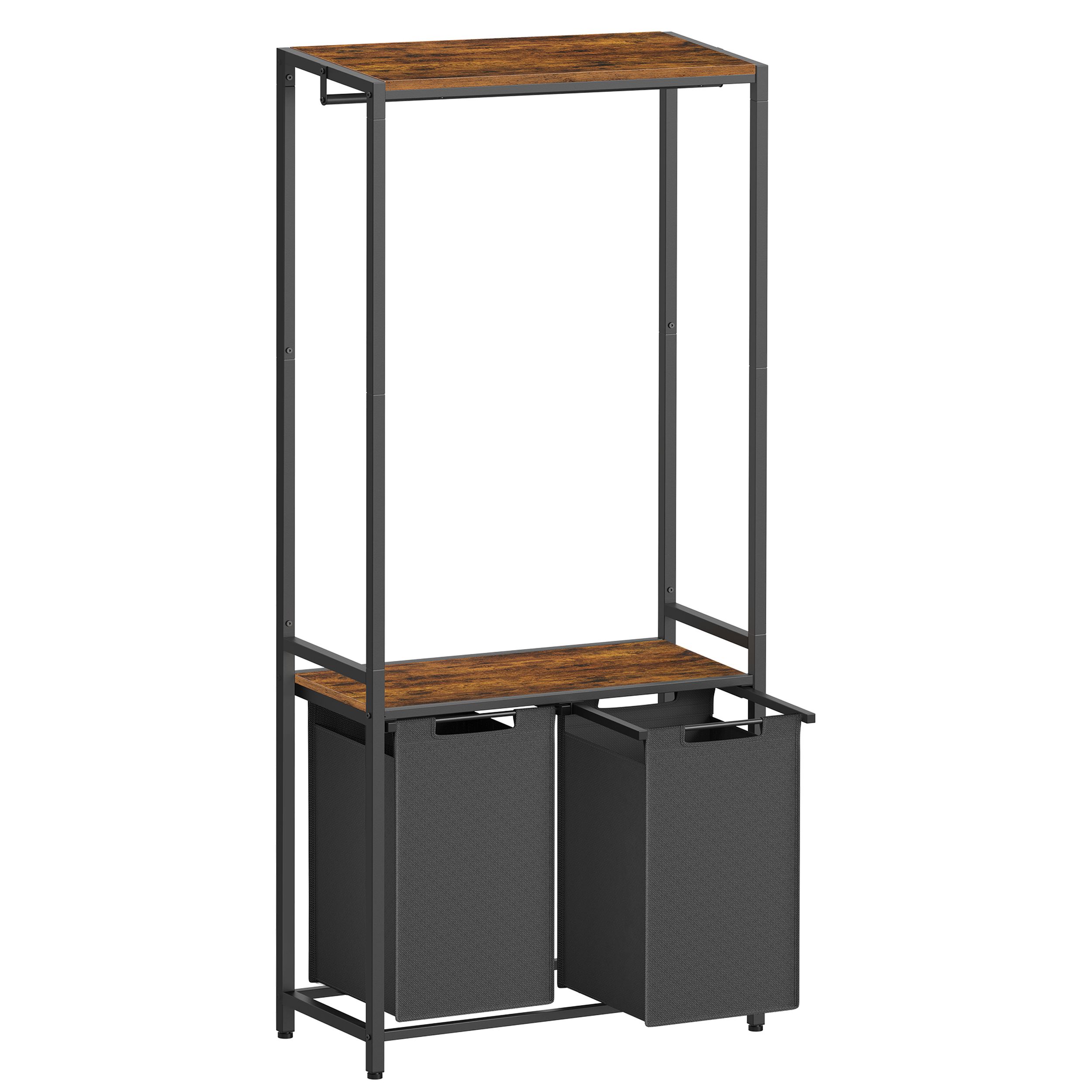 Kosz na pranie z wieszakiem Allyze dwie przegrody ciemnoszary - zdjęcie 1