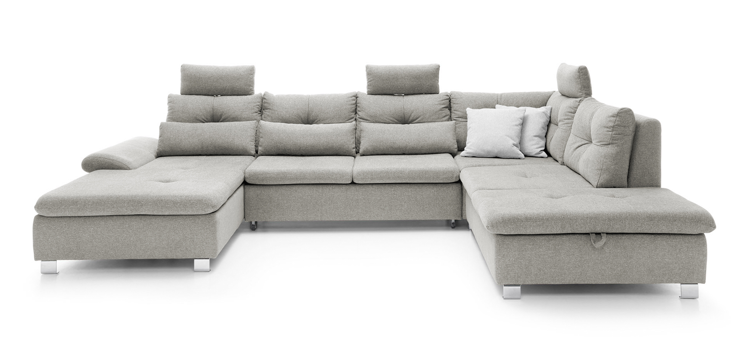 Narożnik z funkcją spania Josella U z pojemnikiem szary w tkaninie hydrofobowej plecionka lewostronny - zdjęcie 1