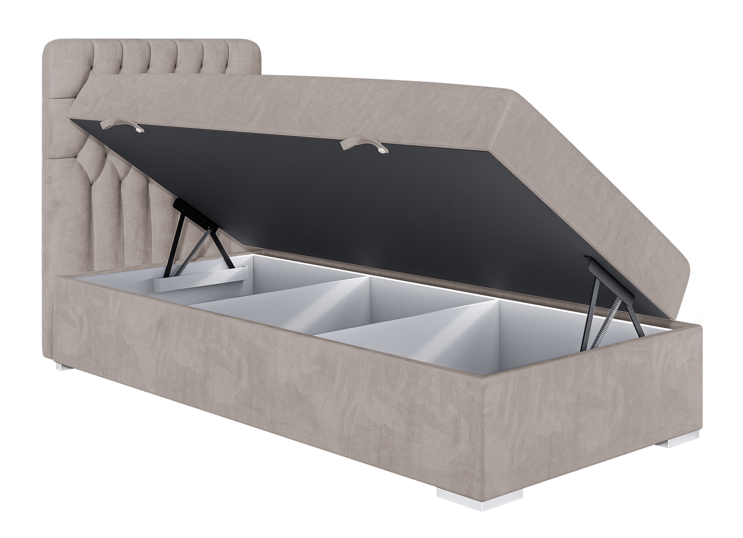 Łóżko kontynentalne 80x200 cm Persival z pojemnikiem i topperem szarobeżowe welur lewostronne - zdjęcie 1