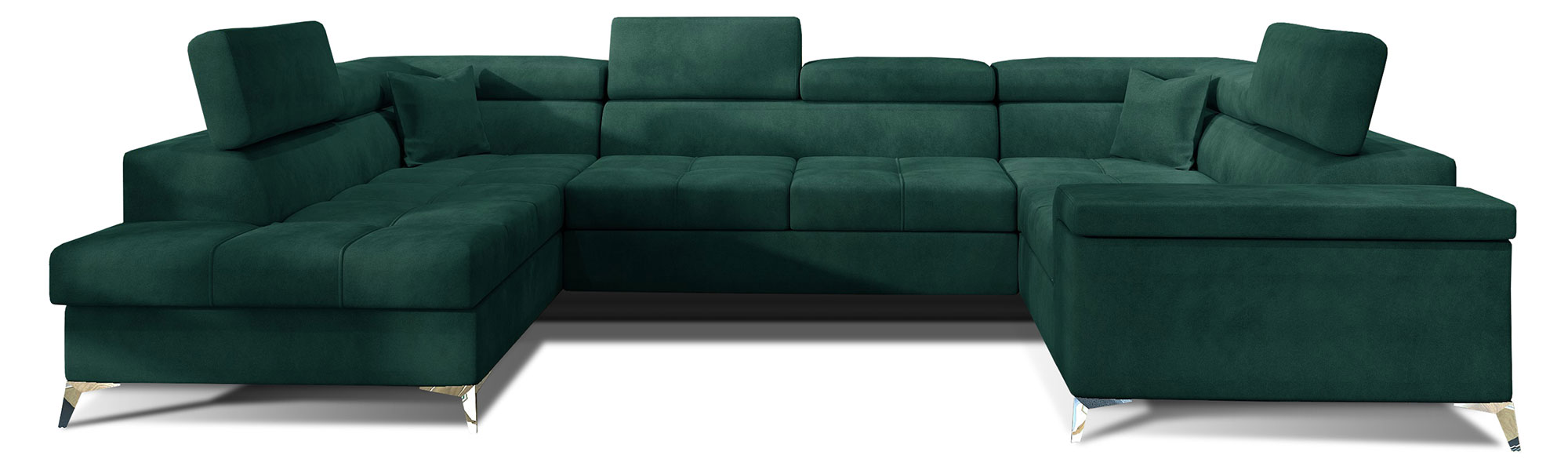 Narożnik z funkcją spania Depressa U-kształtny z pojemnikiem zielony welwet hydrofobowy lewostronny - zdjęcie 1