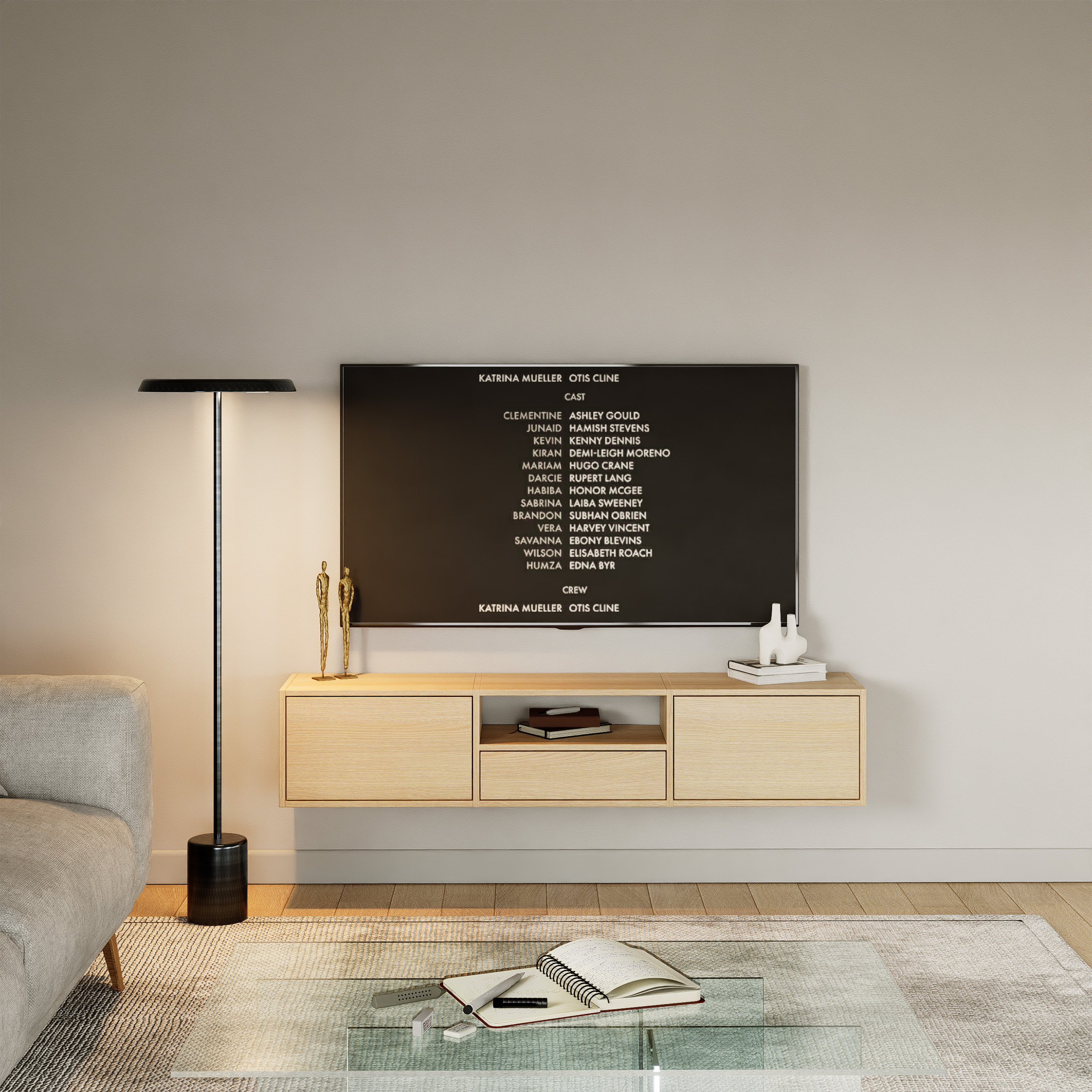 Szafka RTV Framme wisząca z trzema klapami i wnęką 150 cm dąb lindberg