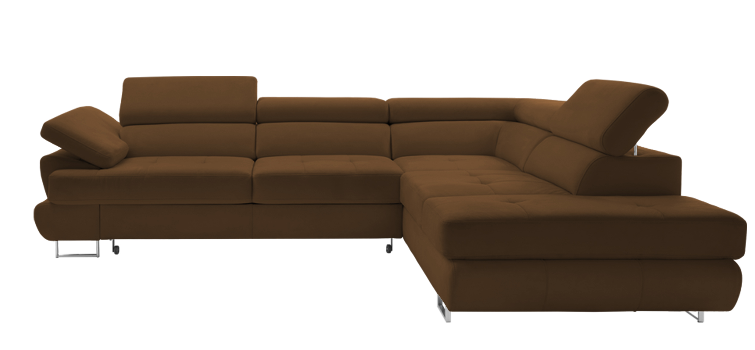 OUTLET - Narożnik z funkcją spania Zarano z pojemnikiem miedziany w tkaninie hydrofobowej welur lewostronny - zdjęcie 1