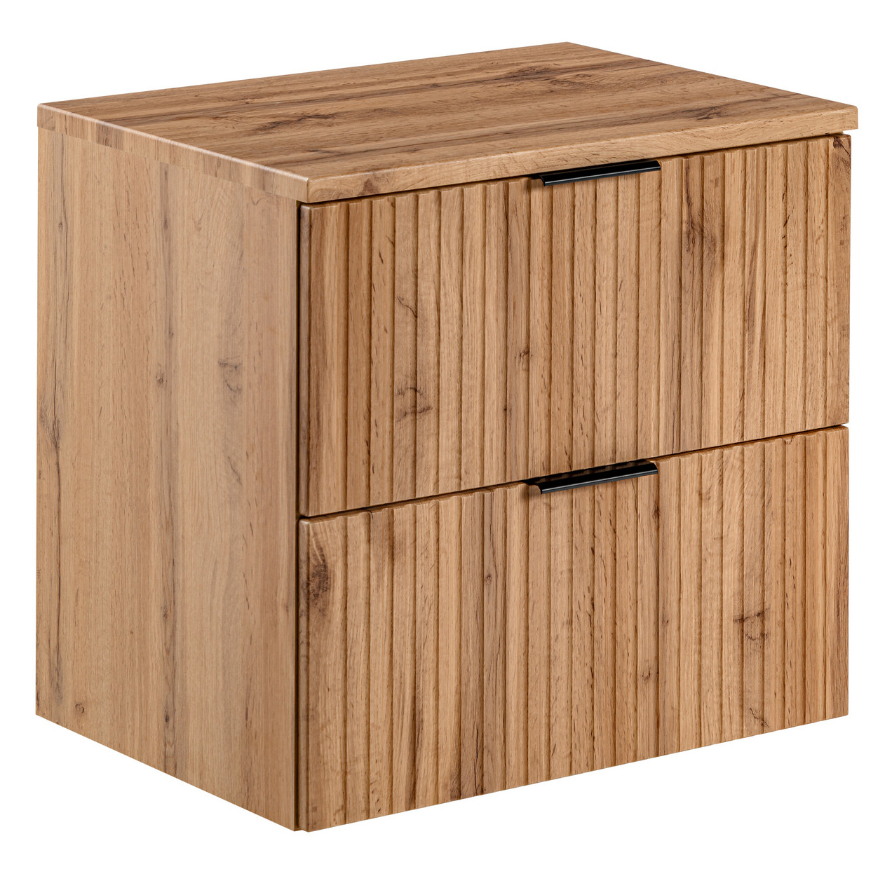 Szafka pod umywalkę Temirni 60 cm dąb wotan z czarnymi uchwytami lamele - zdjęcie 1