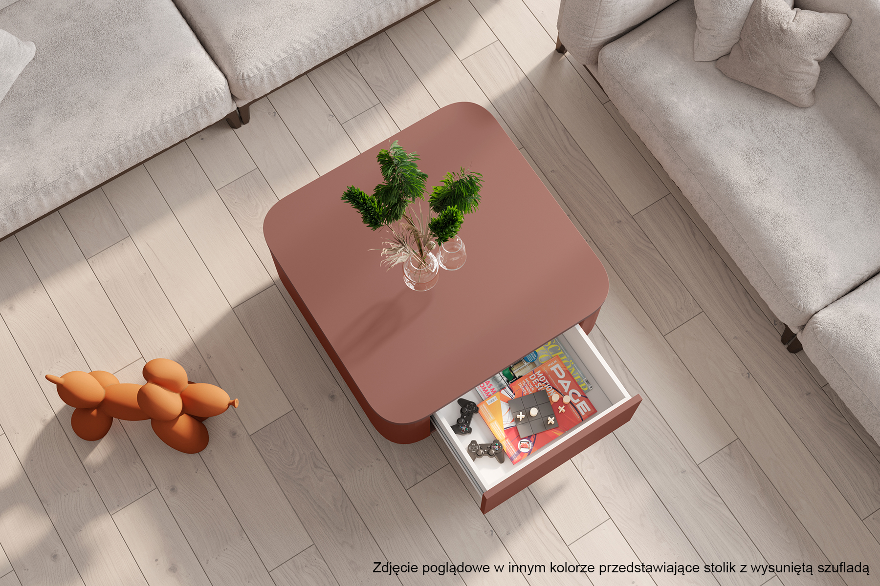 Stolik kawowy Hilexed 80x80 cm miętowy mat z szufladą