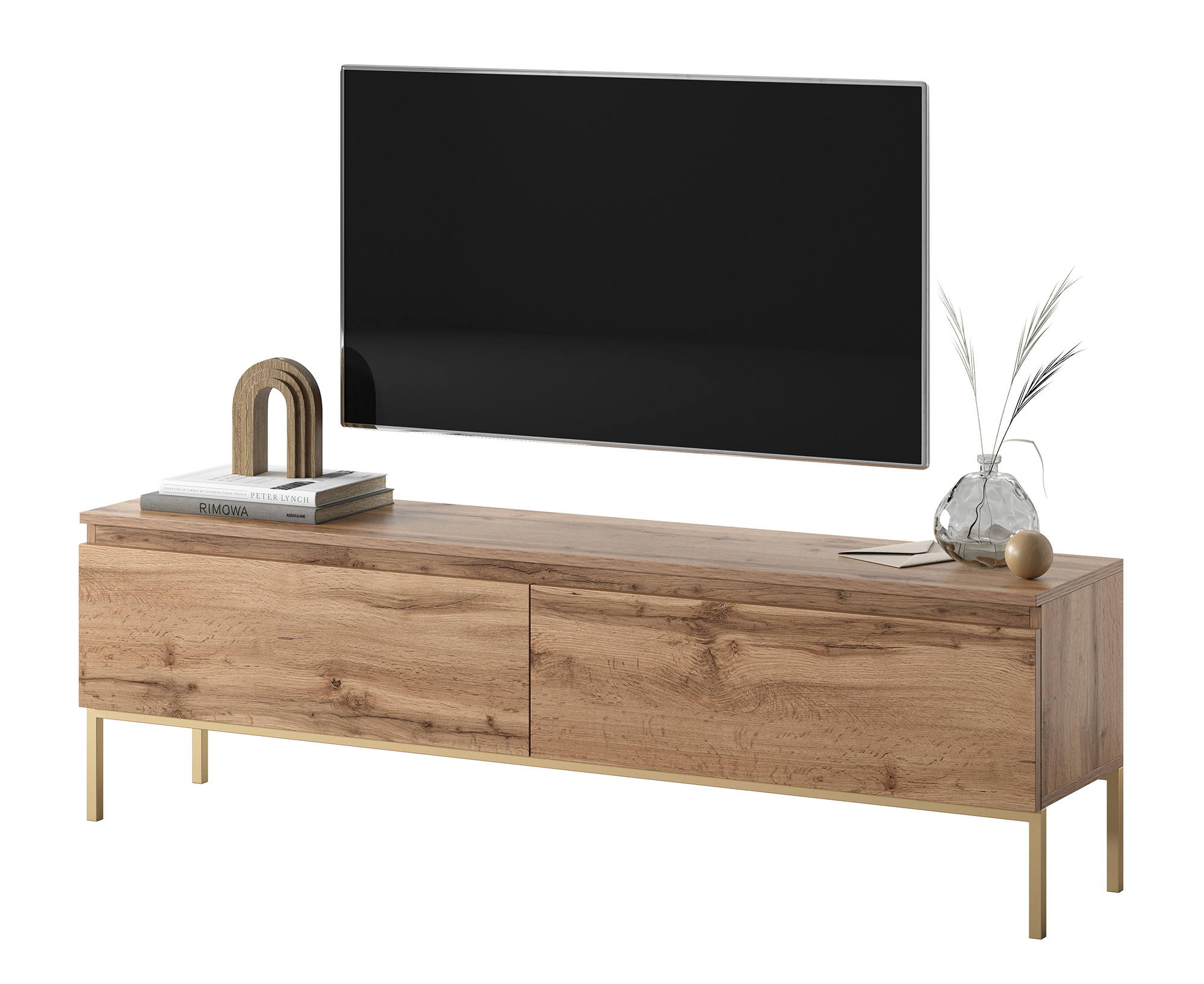 Szafka RTV Bemmi 150 cm dąb wotan ze złotymi nogami