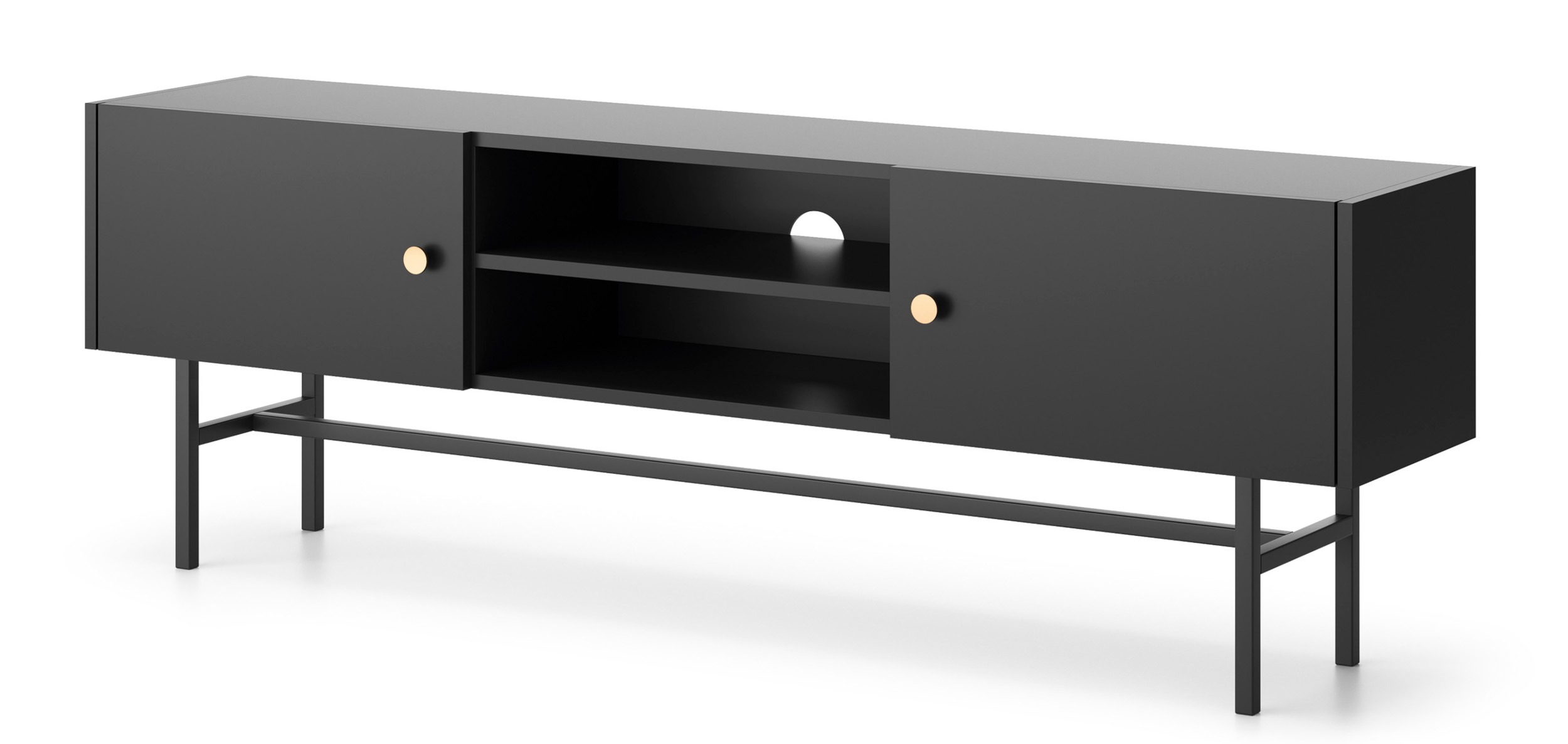Szafka RTV Divenos dwudrzwiowa 155 cm z wnękami Czarna - zdjęcie 1
