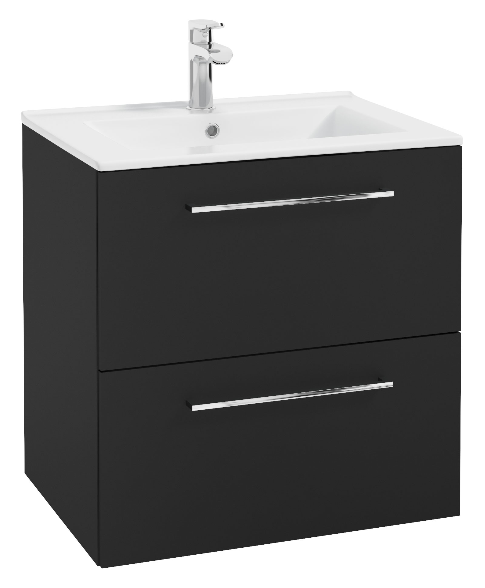 Szafka z umywalką Modullac 60 cm czarna z dwiema szufladami i srebrnym uchwytem - zdjęcie 1