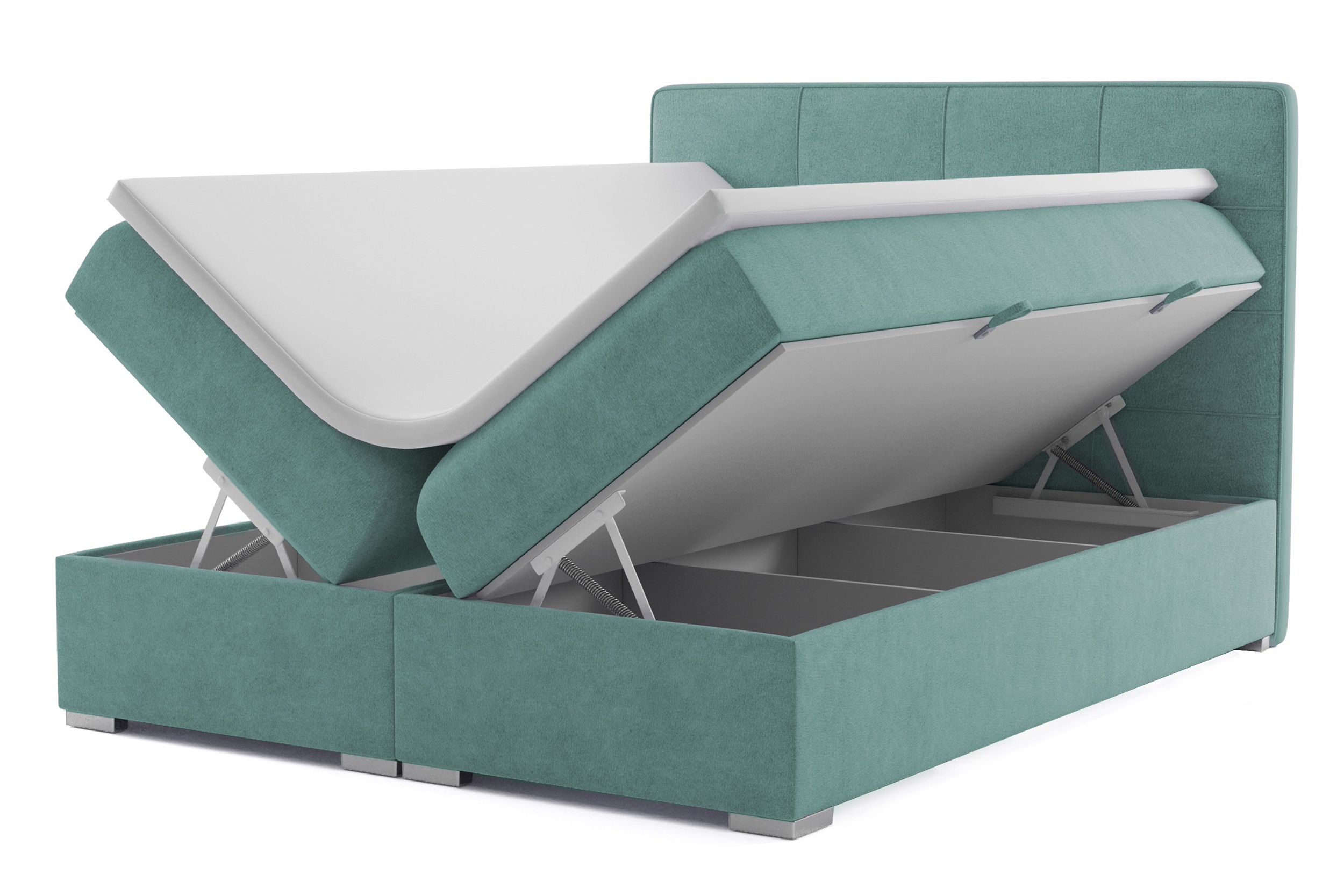 Łóżko kontynentalne 160x200 cm Bongiorno z pojemnikami i topperem turkusowe welur hydrofobowy - zdjęcie 1