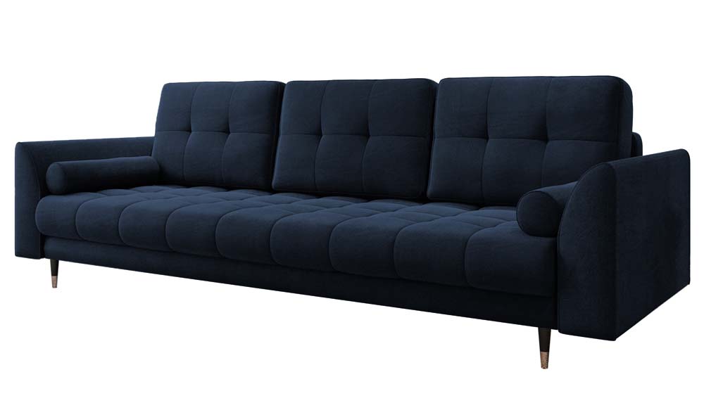 Kanapa rozkładana trzyosobowa Agriano z pojemnikiem granatowa welwet hydrofobowy - zdjęcie 1